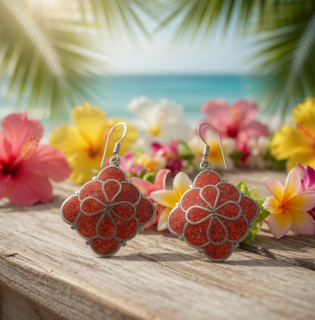 Coral Rhombus Shaped Drop Earrings