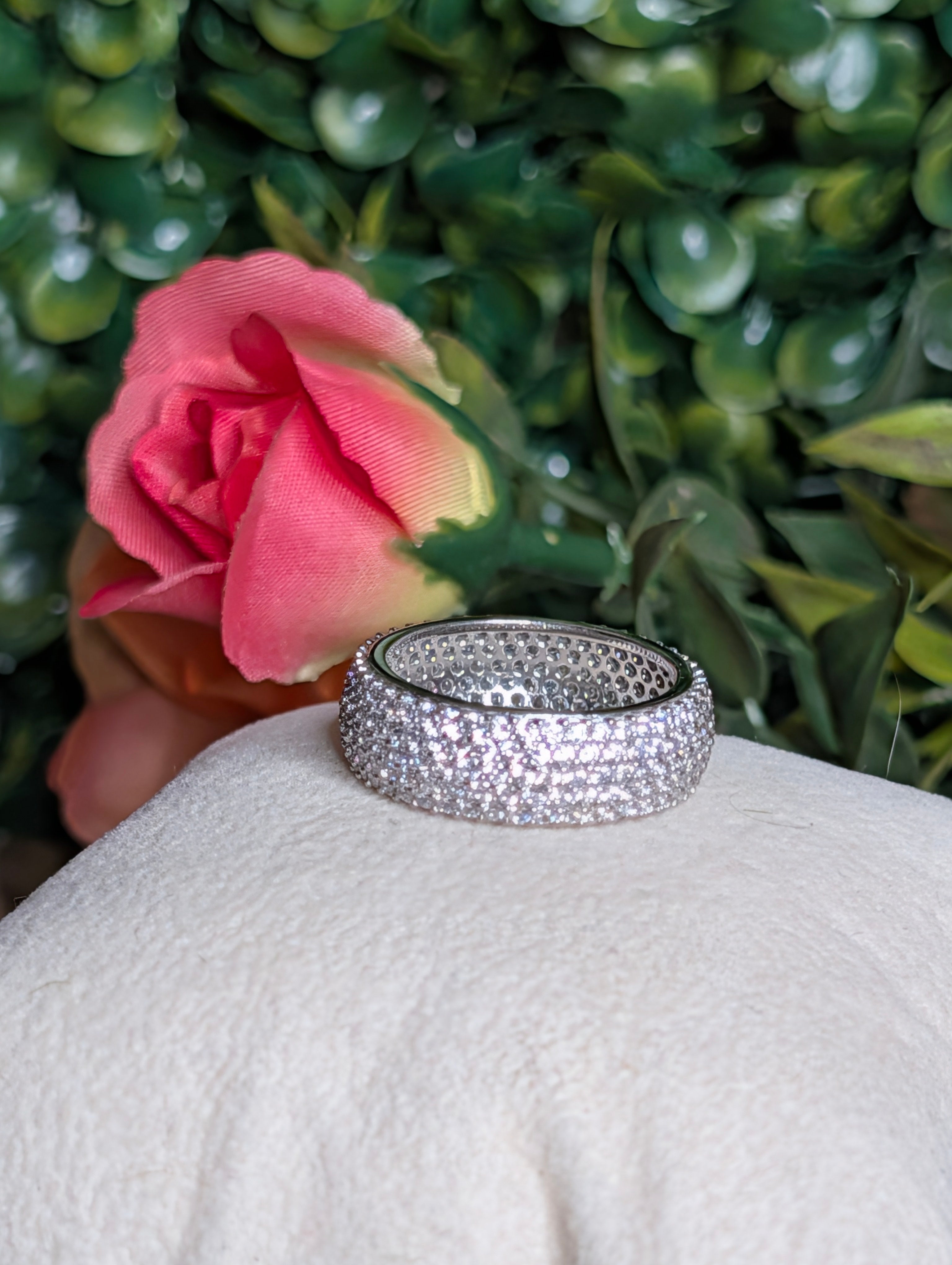 Sterling Silver CZ Fully Paved Stone Inlay Wide Band Ring Size 9.5