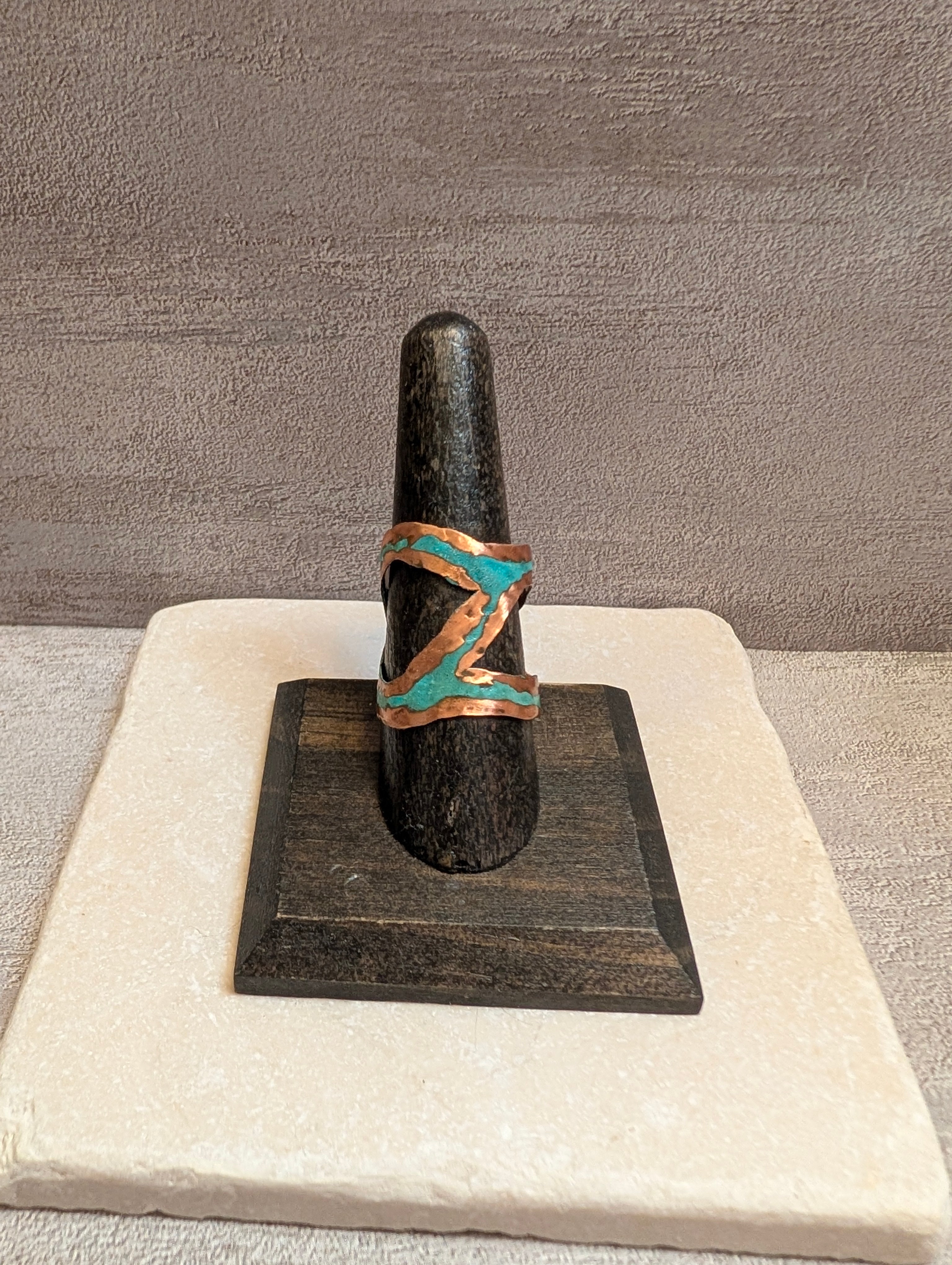 Sterling-Oxidized Lacquer Copper & Turquoise Rio Ring 7.5