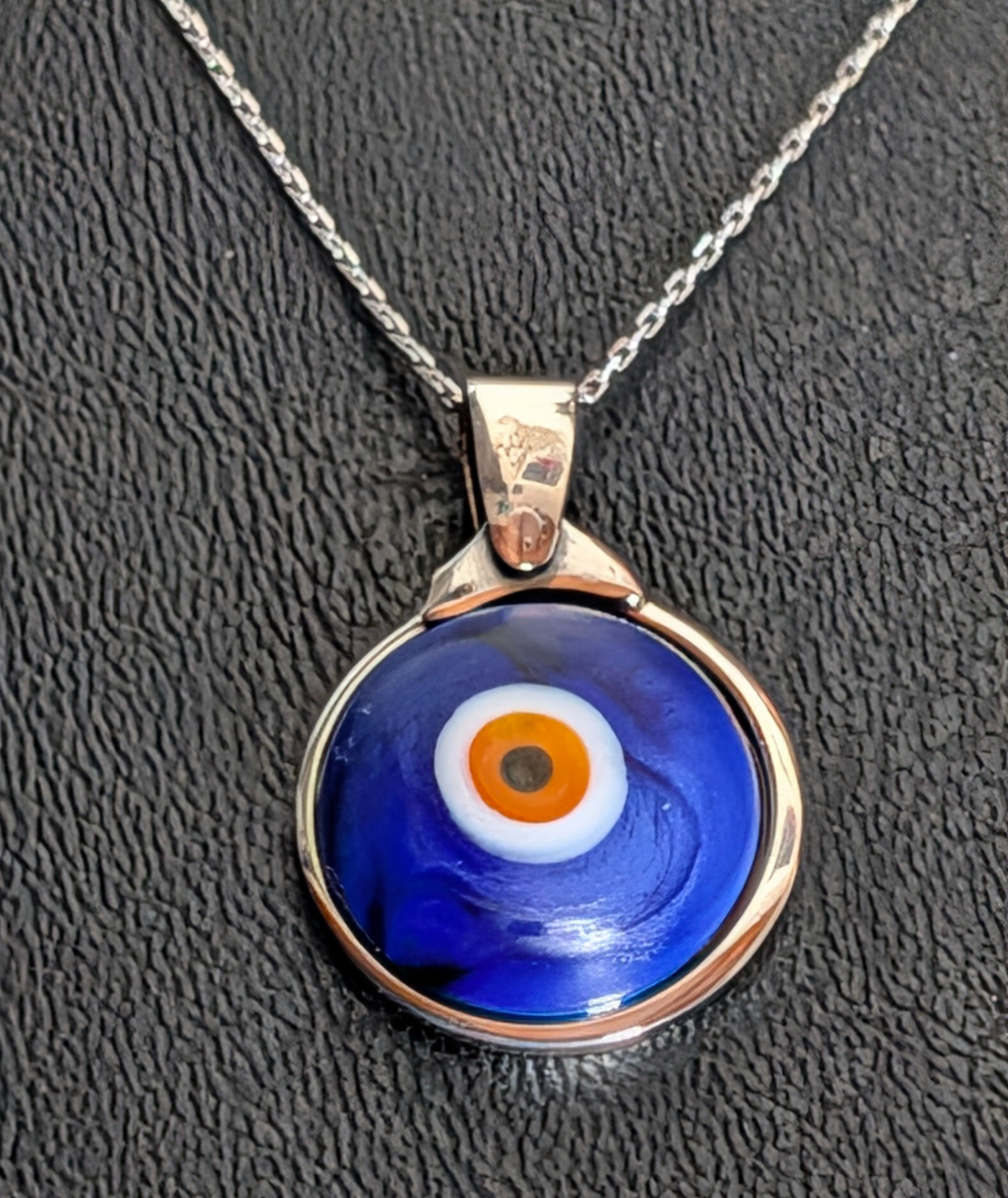 Sterling Silver & Blue Lapis Evil Eye Pendant Necklace