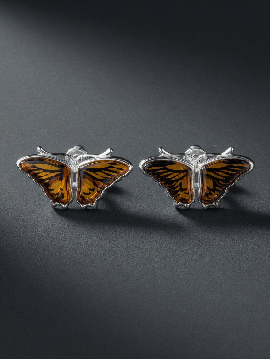 Amber Handmade Sterling Silver Butterfly Earrings