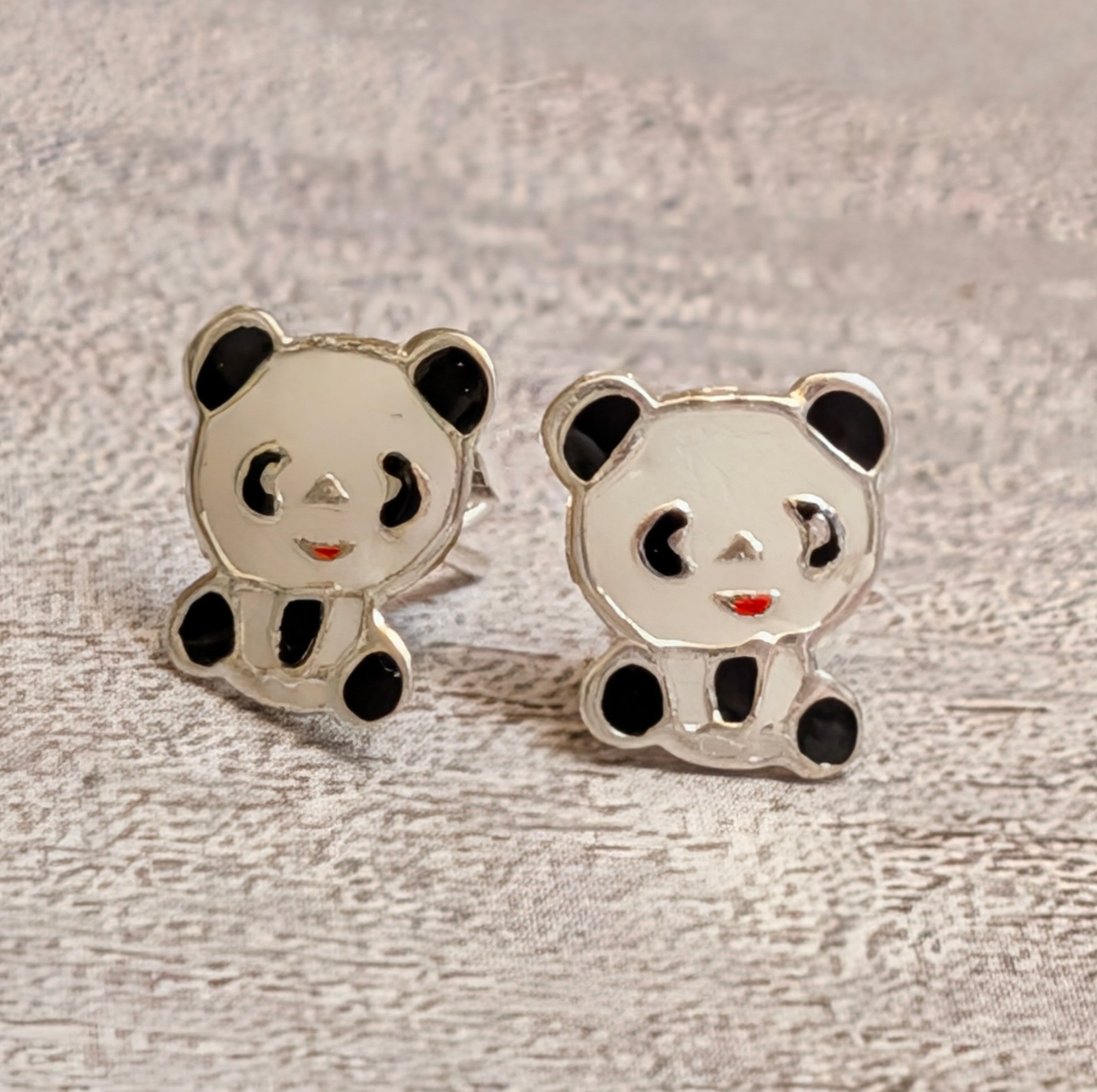 Panda Bear Sterling Silver Stud Earrings