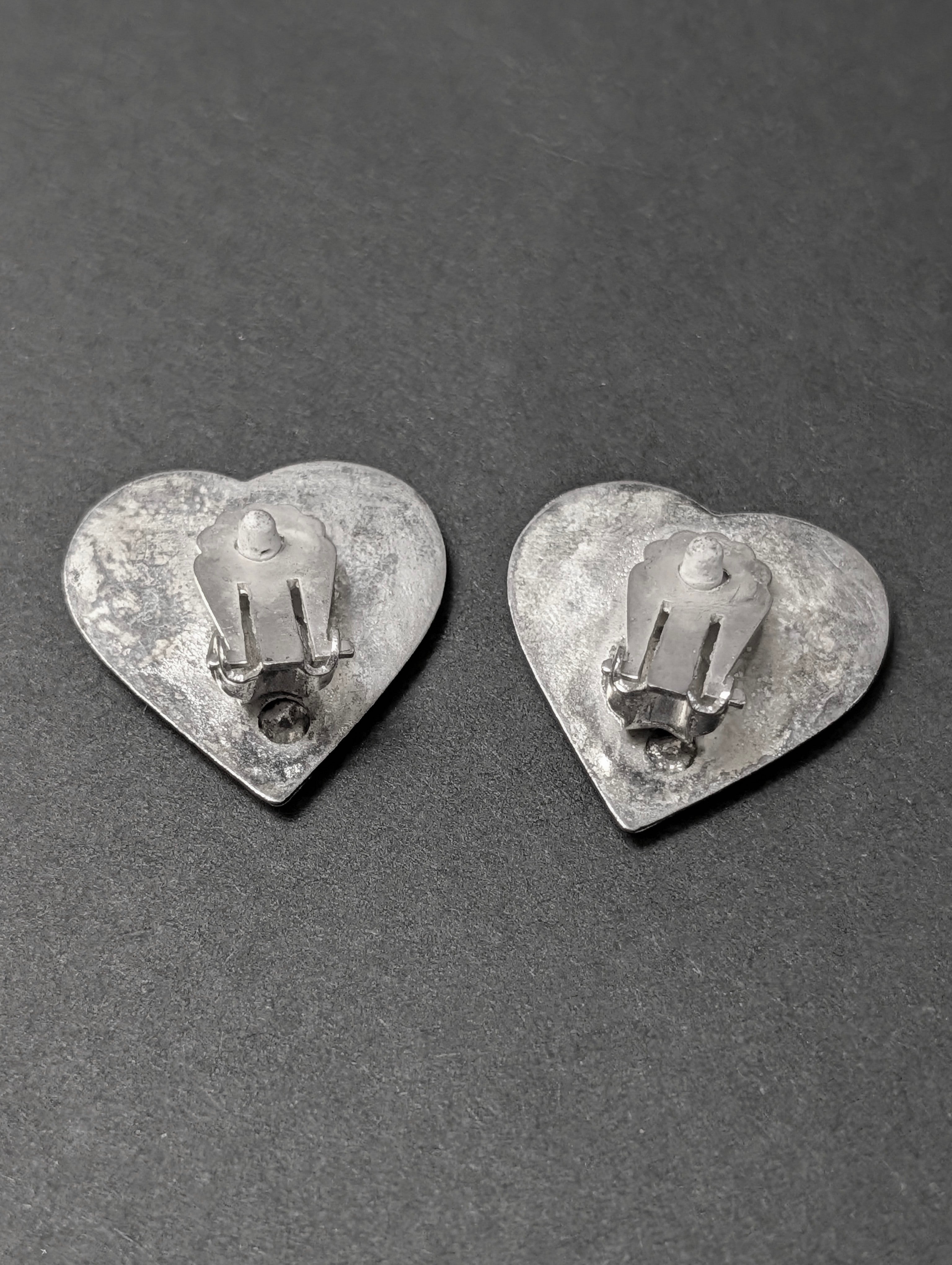 Silver Plated Etched Heart Clip-On Earrings