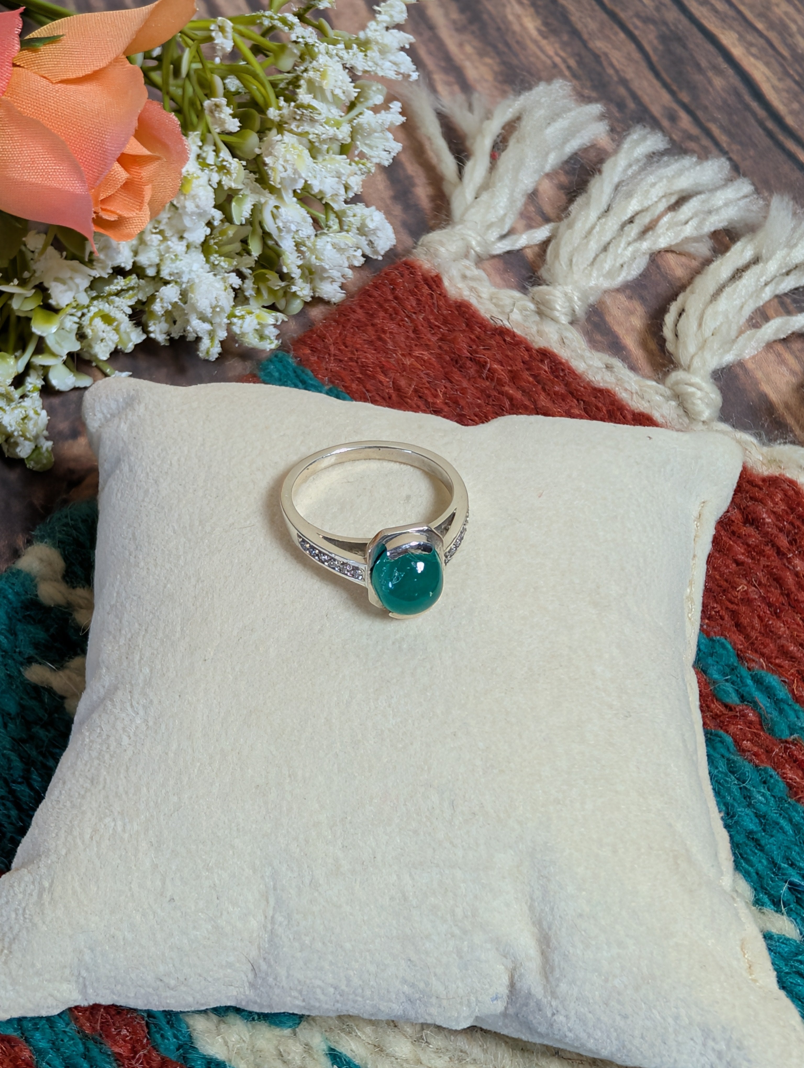Emerald Ring Set in Sterling Silver 2ct set 7C Size 7.25