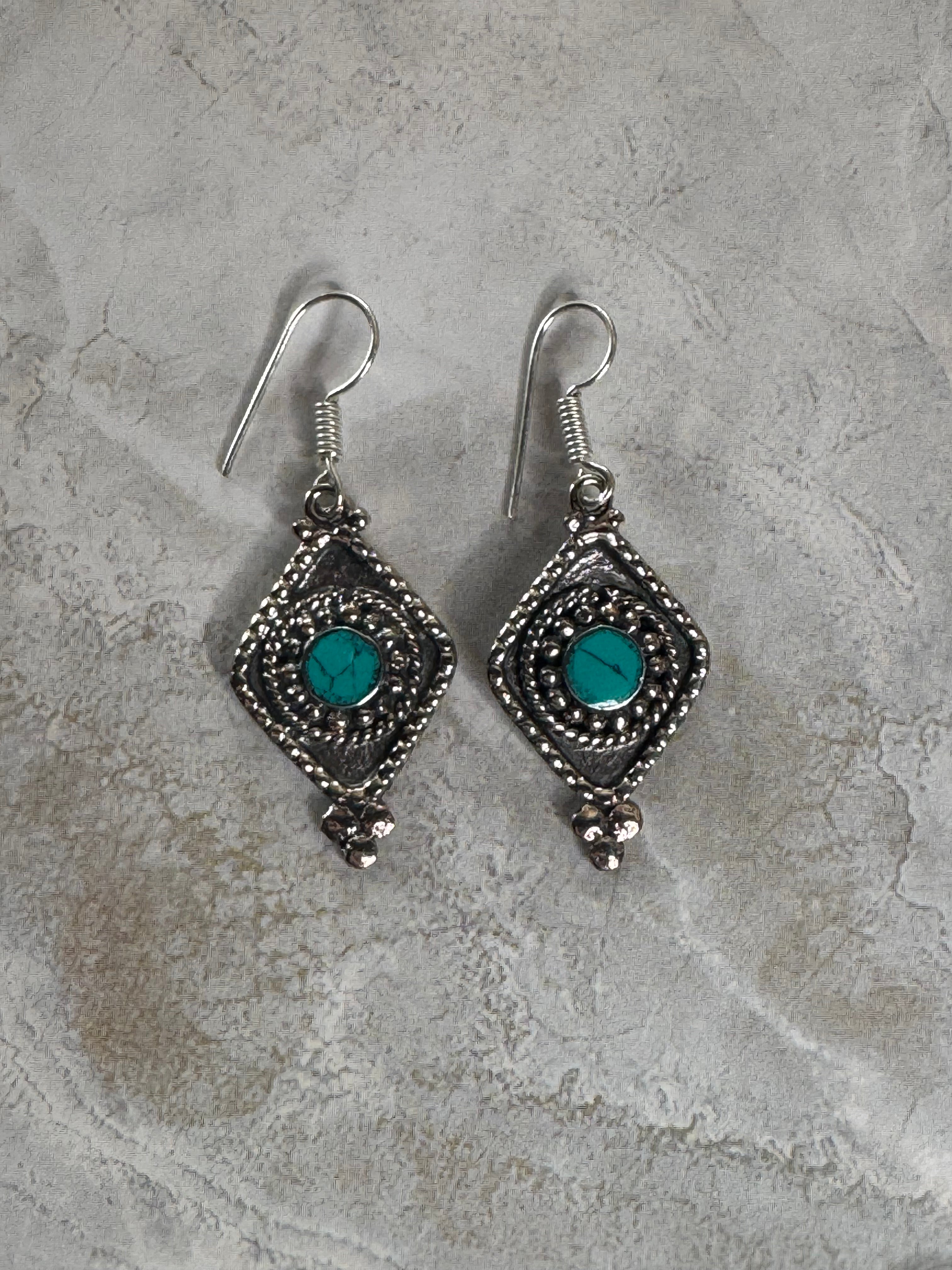 Turquoise Teardrop Rhombus Shaped Drop Earrings