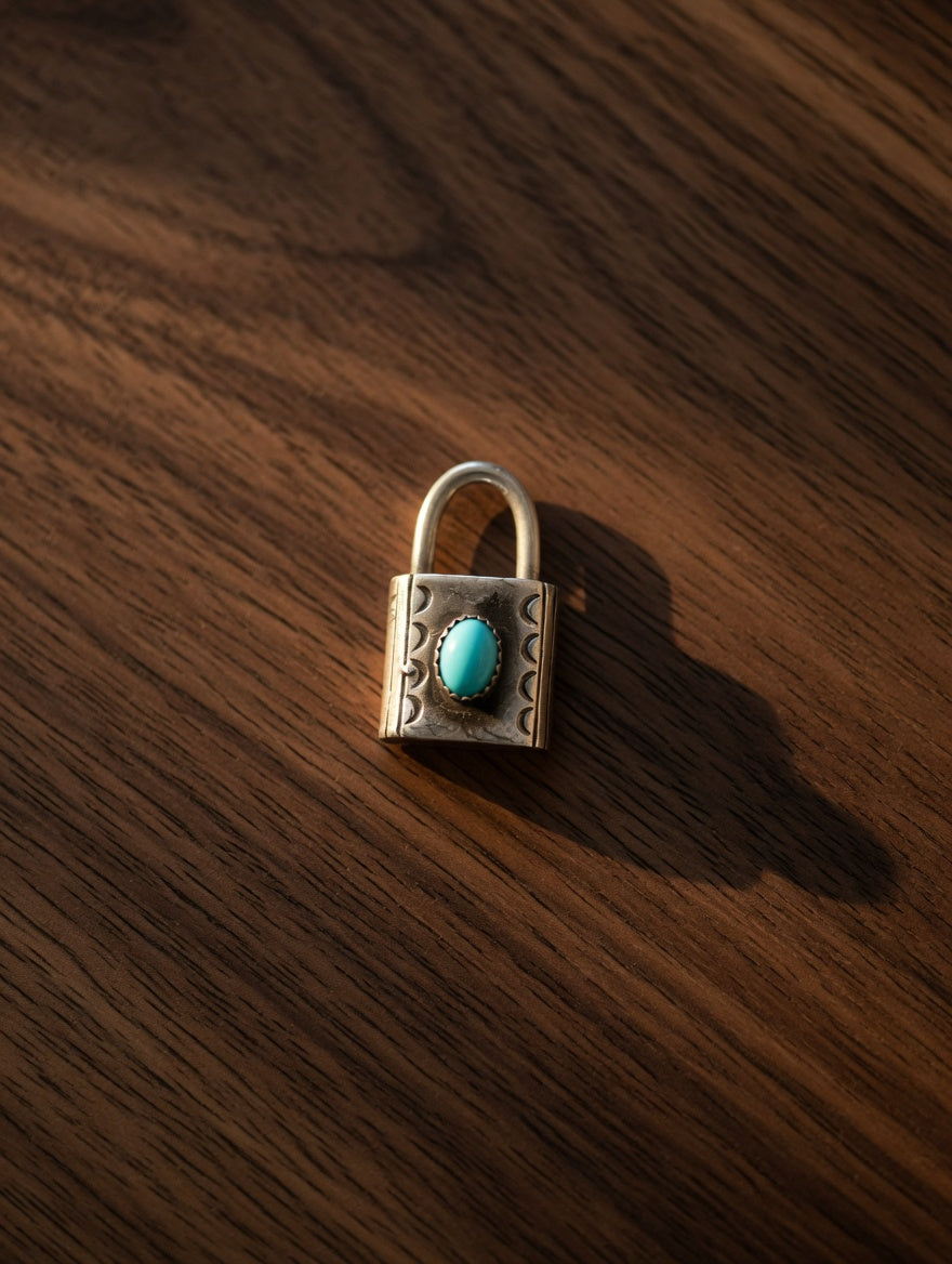 Sterling Silver Padlock Pendant with Turquoise
