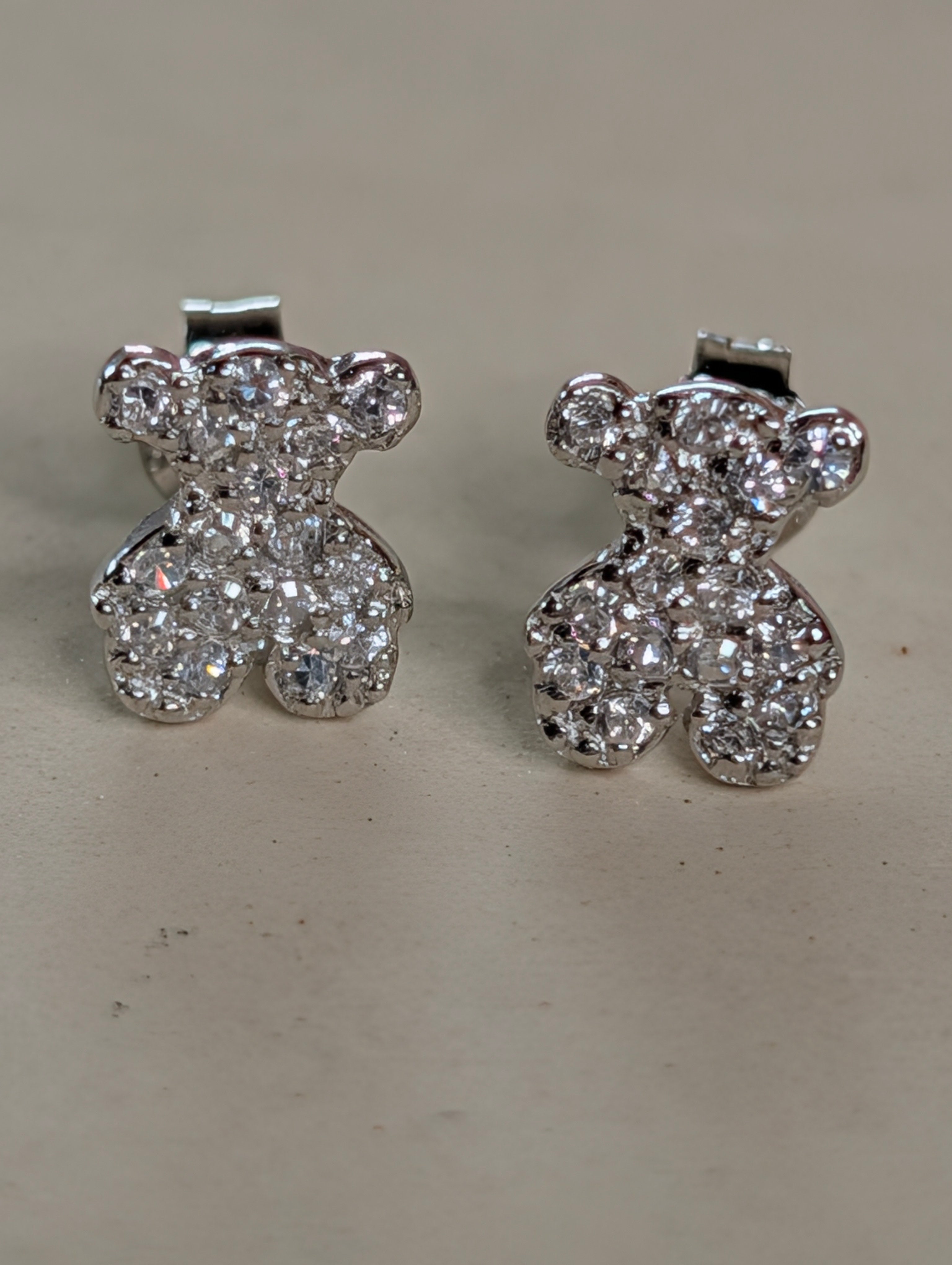 Sterling Silver CZ Bear Shaped Earrings & Pendant Jewelry Set