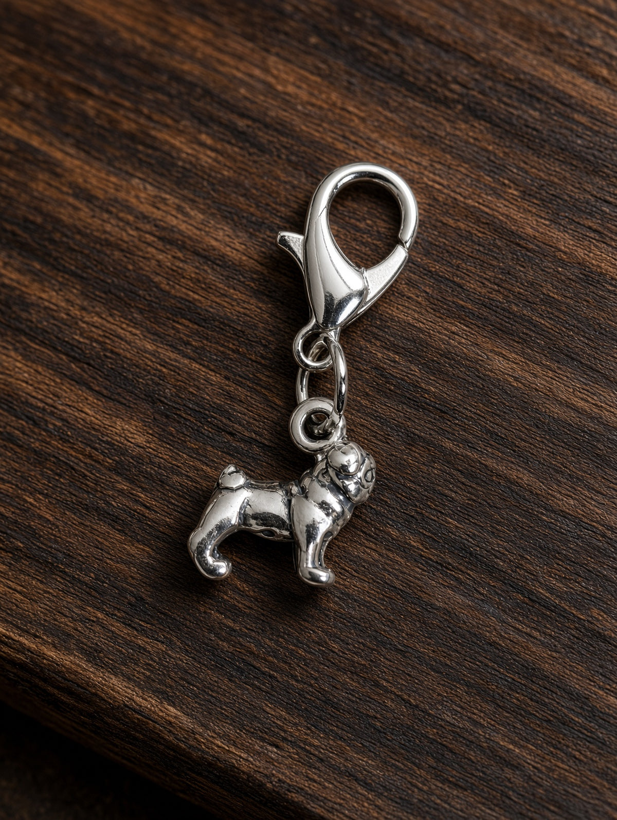 Handcrafted Mini Pug Dog Charm Sterling Silver