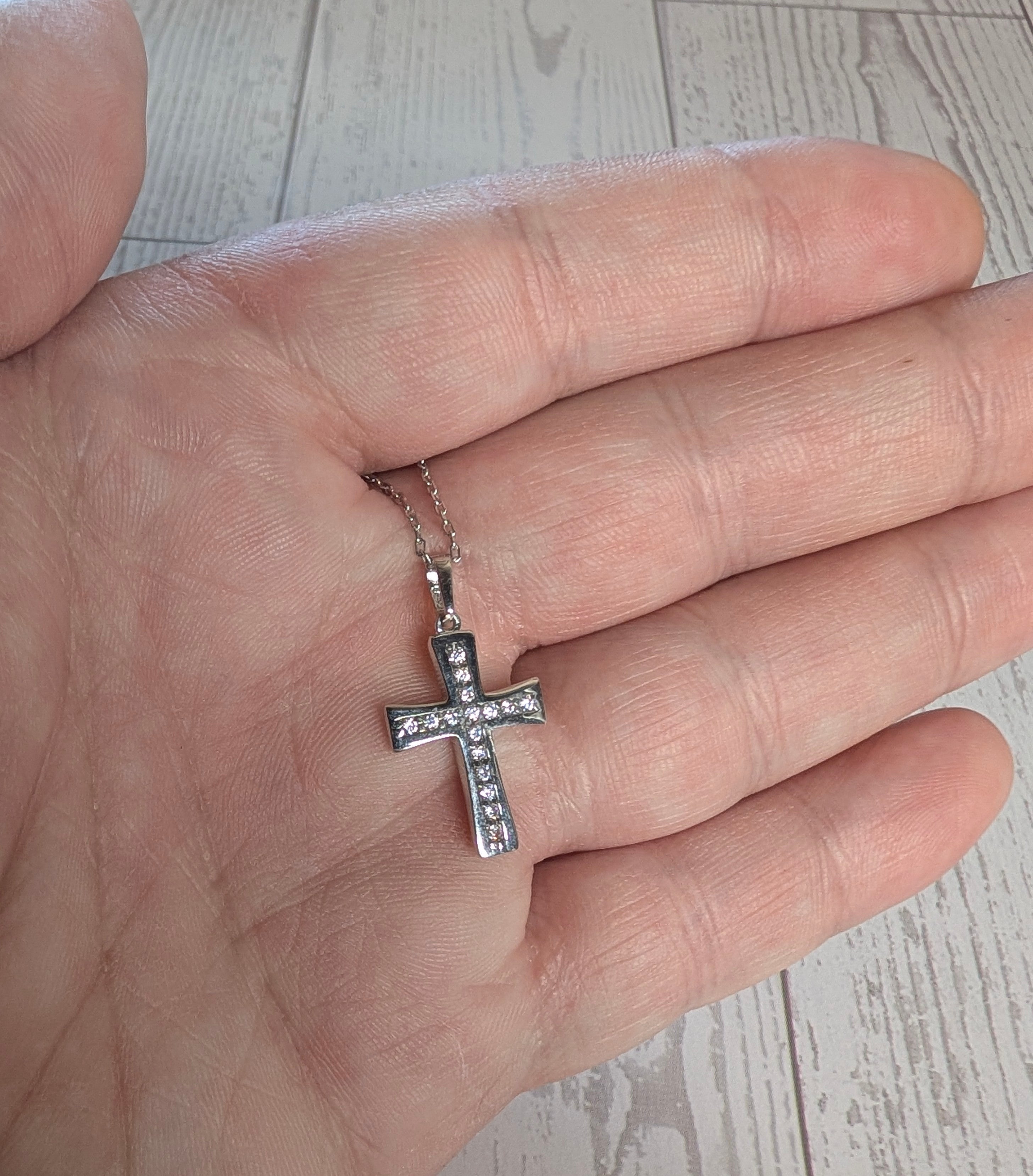 Sterling Silver CZ Paved Cross Pendant Necklace