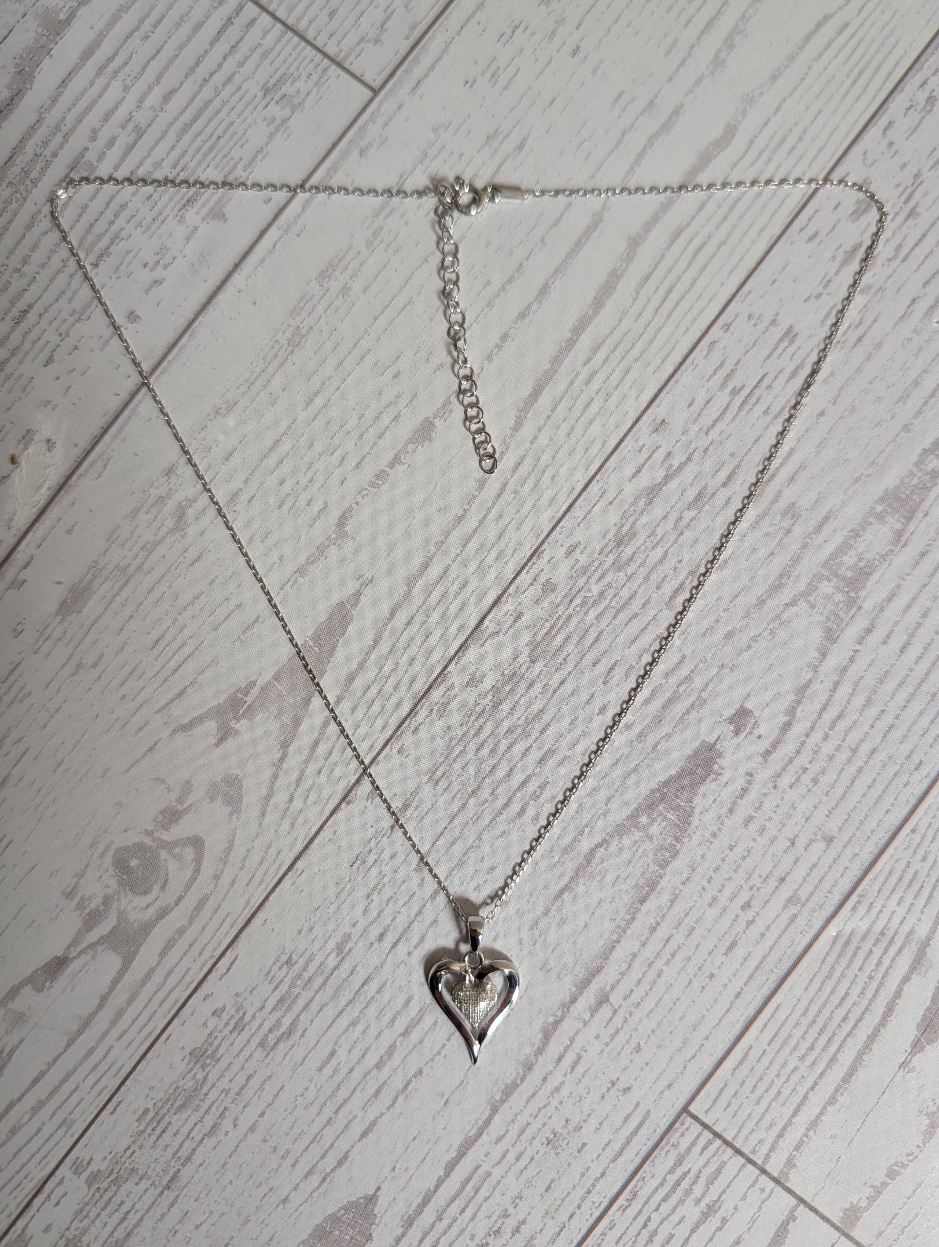 Heart Shaped CZ Outlined Pendant On Sterling Silver Necklace