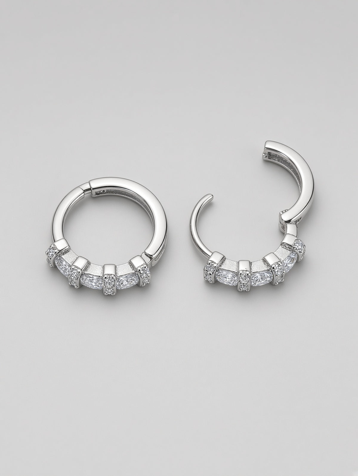 CZ Hoop Earrings Small Hinged Huggie On Sterling Silver