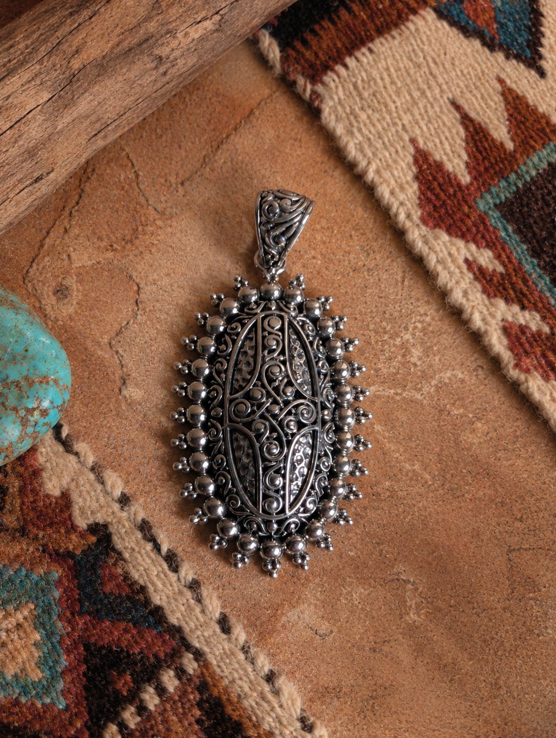 Sterling Silver Oval Shaped Ornate Filigree Medallion Pendant