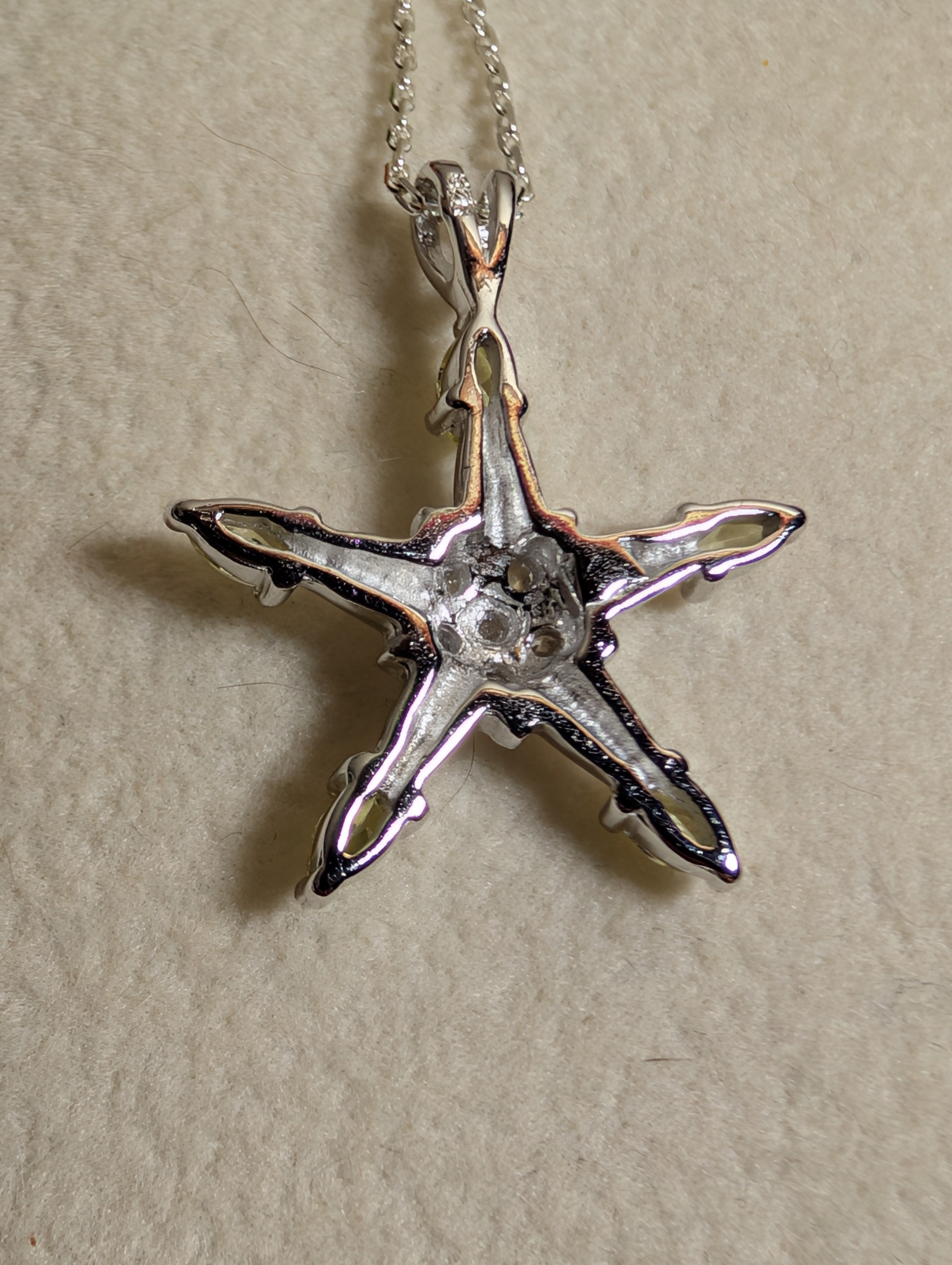 Peridot Gemstone CZ Star Shaped Sterling Silver Necklace