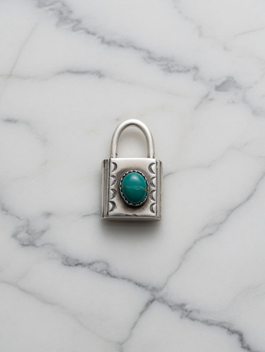 Sterling Silver Padlock Pendant with Turquoise Stone Accent