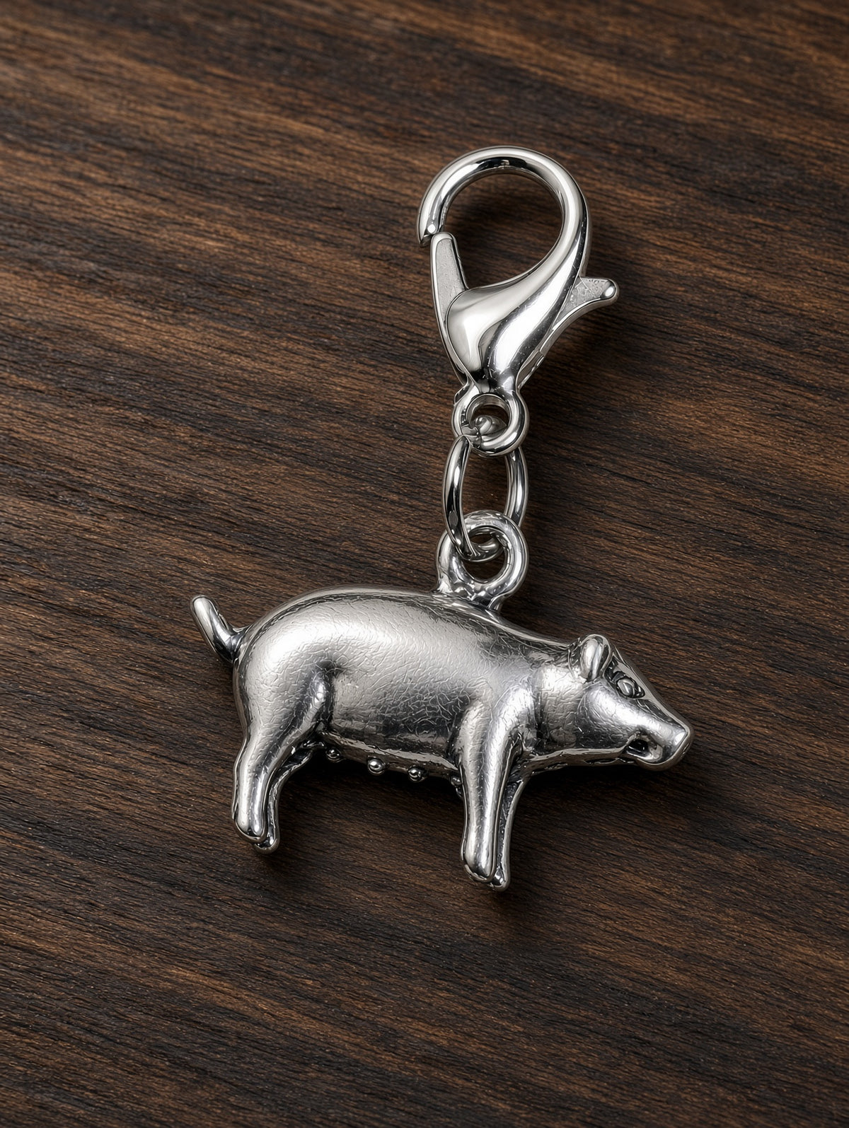 Handcrafted Pig Charm Sterling Silver