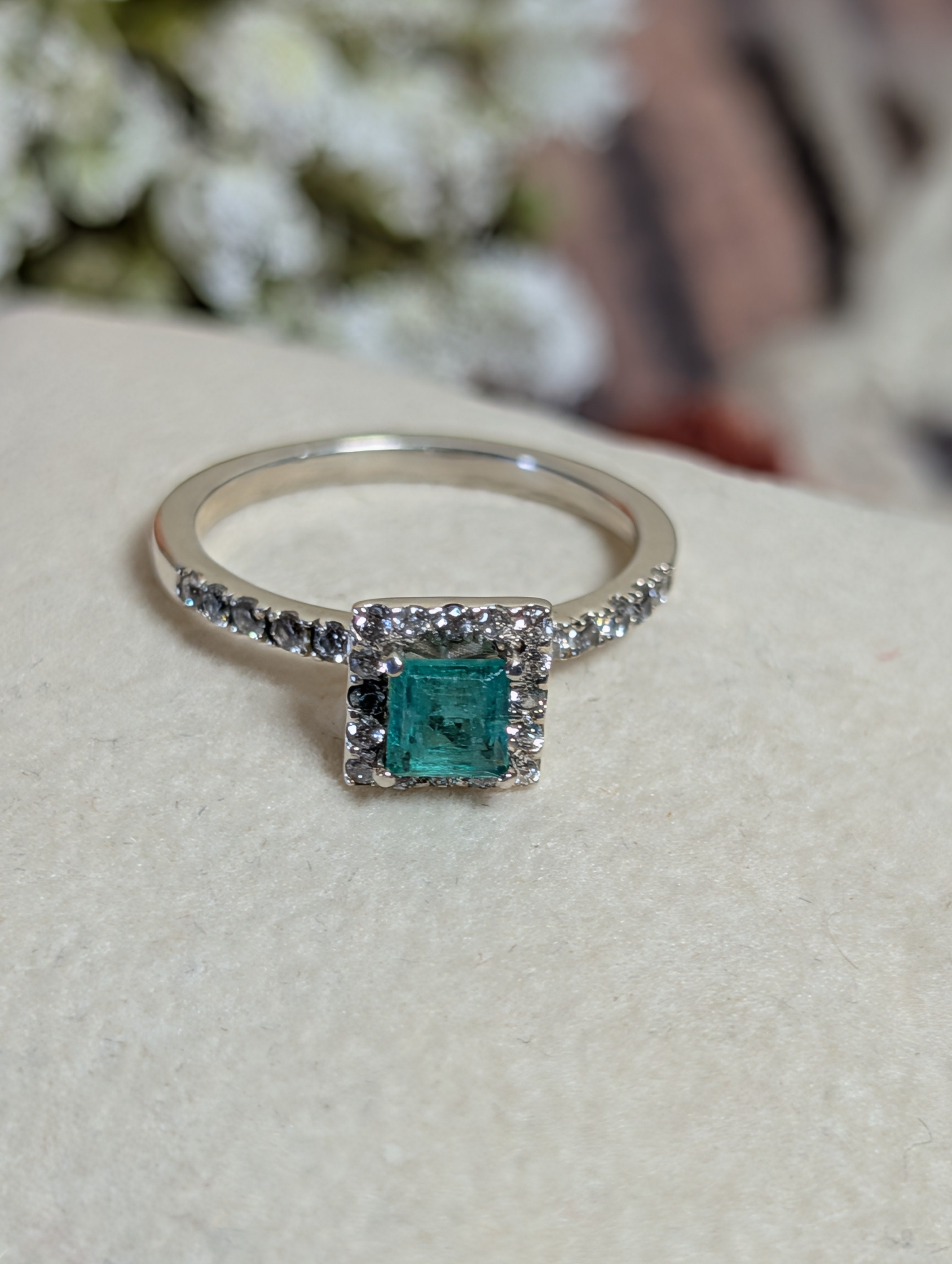 Emerald Ring Set in Sterling Silver set 5C Size 6.5