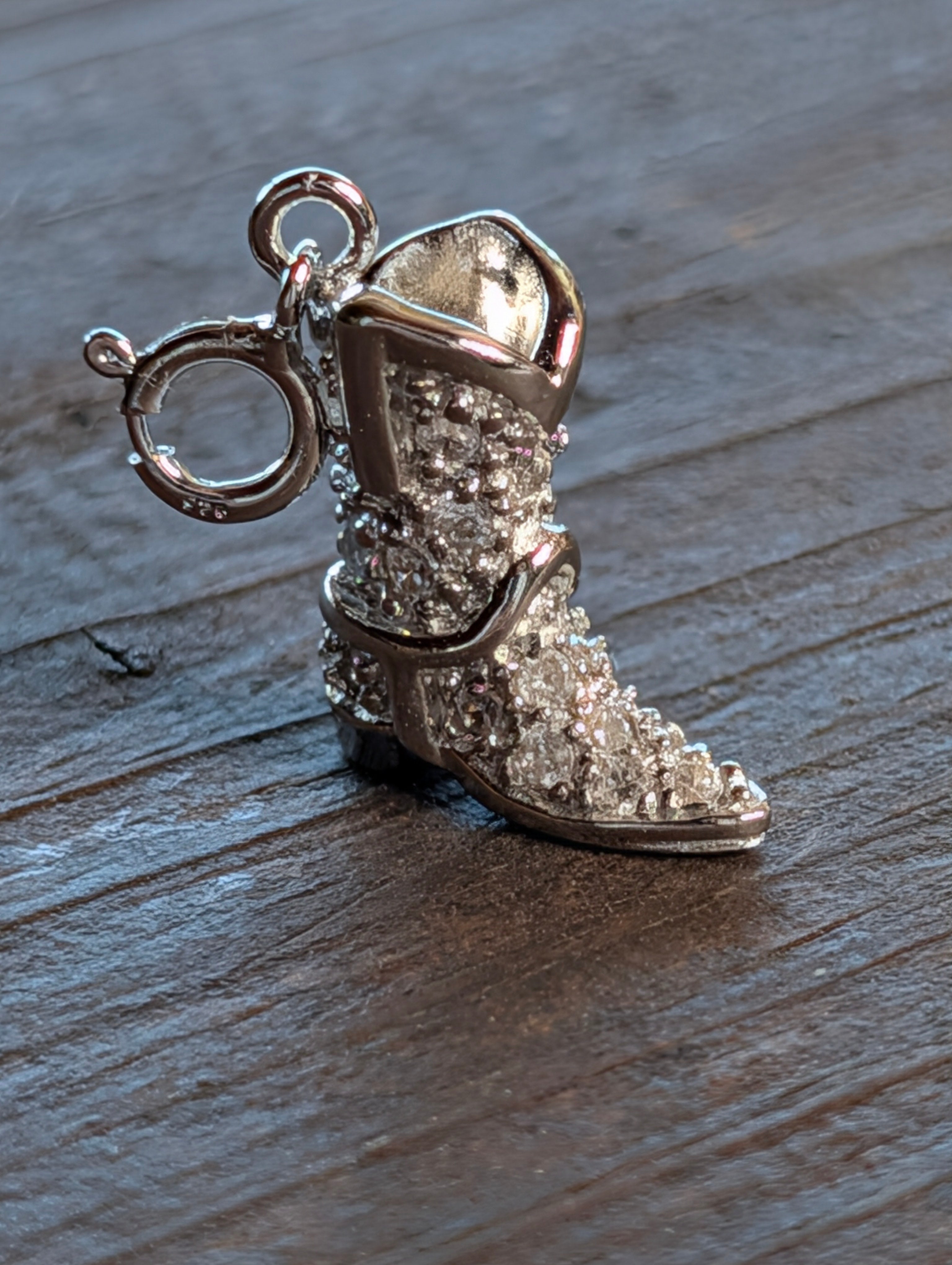 Sterling Silver Detailed CZ Cowboy Boot Charm