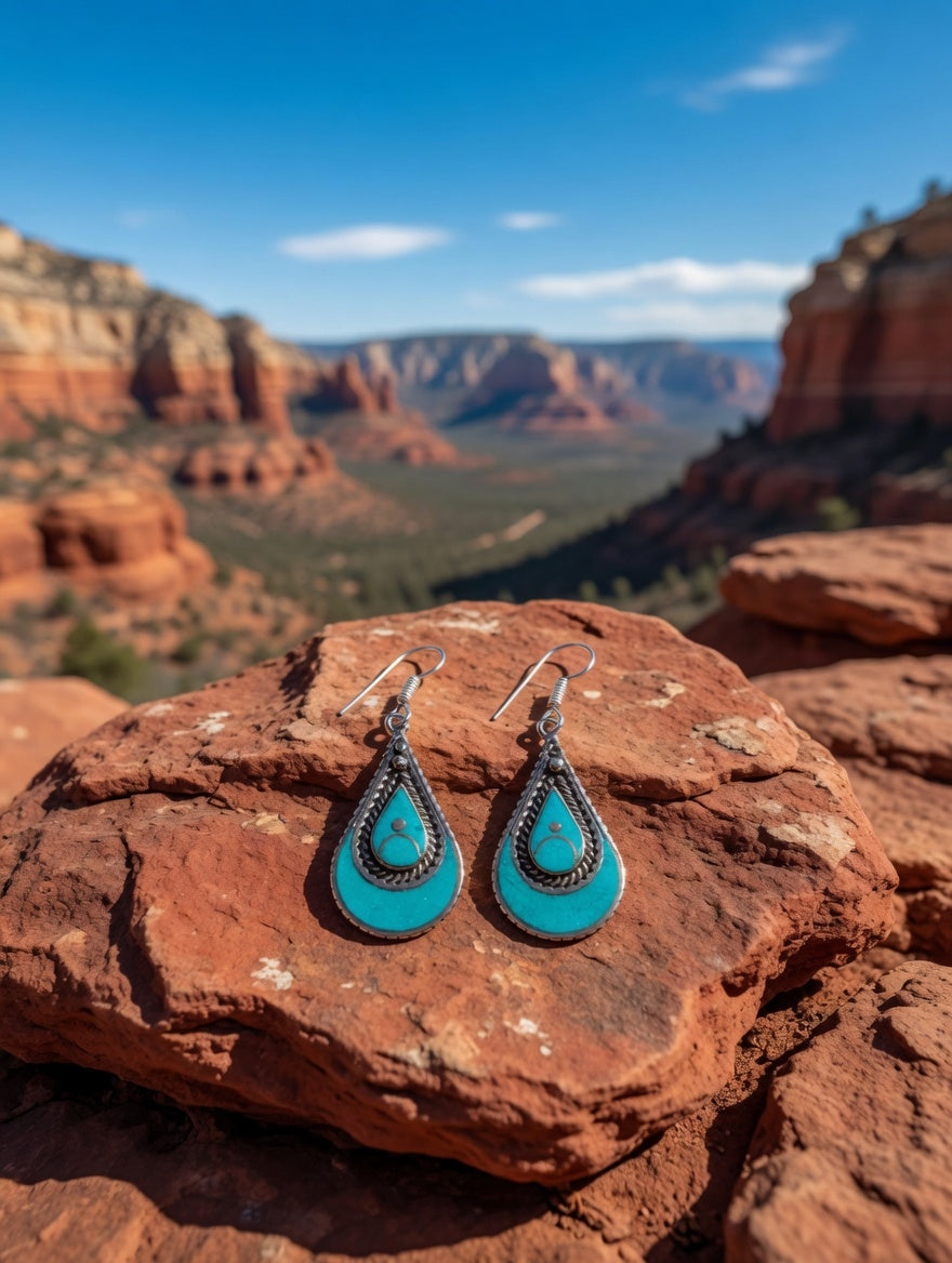 Turquoise Teardrop Vintage Silver Dangle Earrings