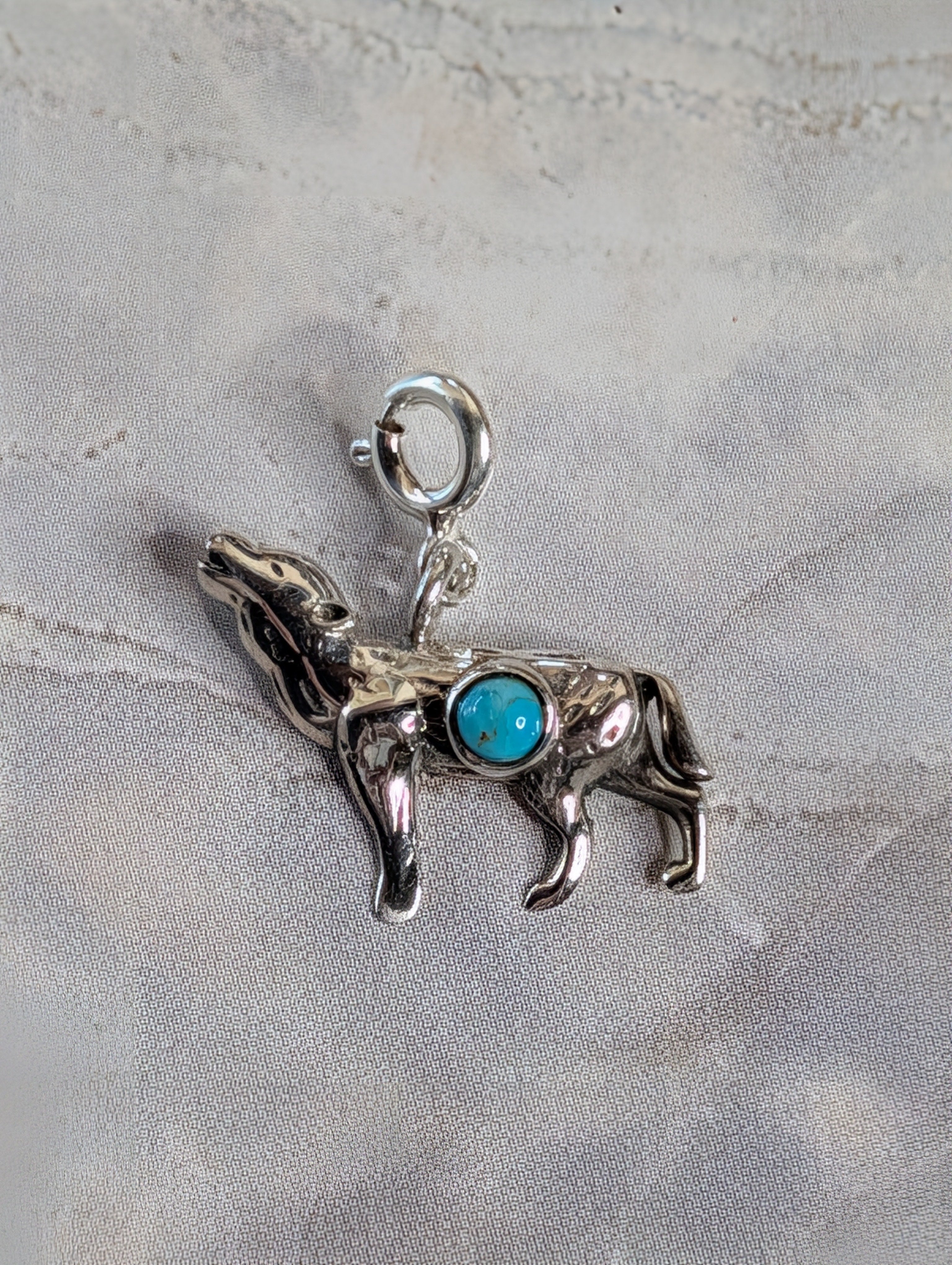 Sterling Silver Coyote Charm With Turquoise