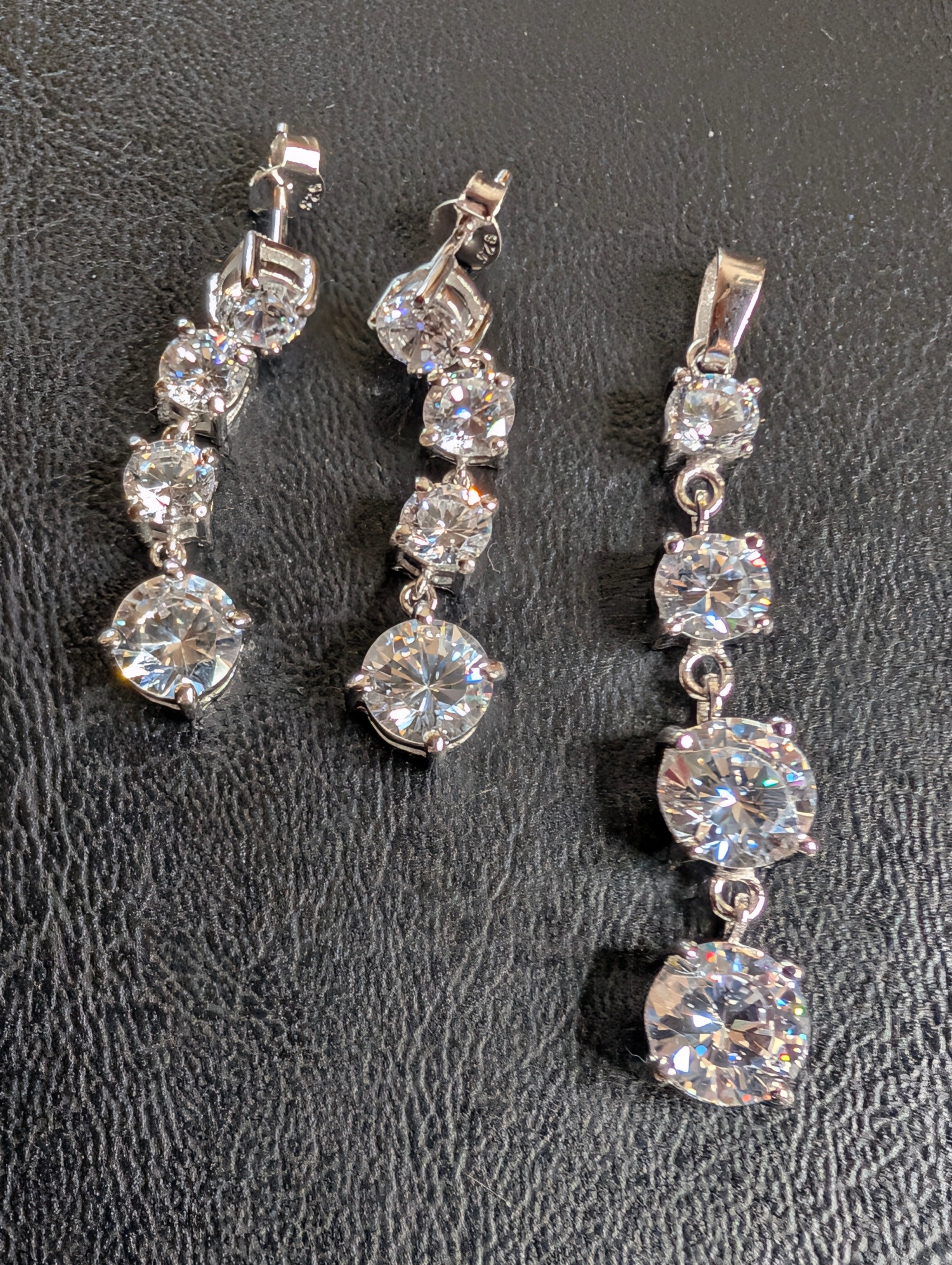 Sterling Silver Four Stone CZ Dangle Earrings & Pendant Set