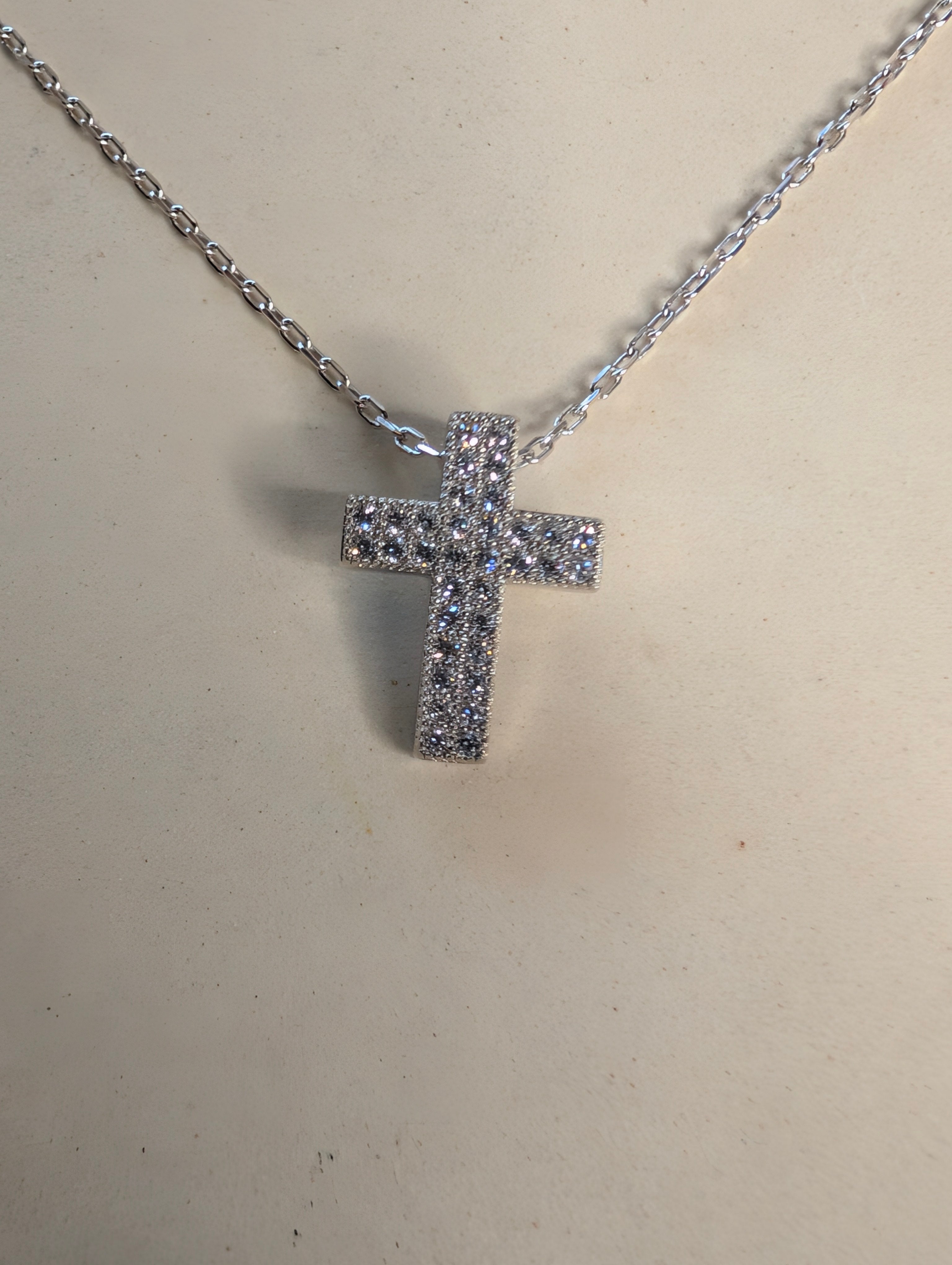 Sterling Silver CZ Small Cross Pendant Necklace