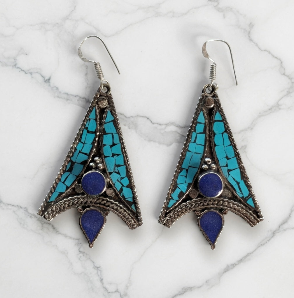 Turquoise Mosaic & Lapis Drop Earrings