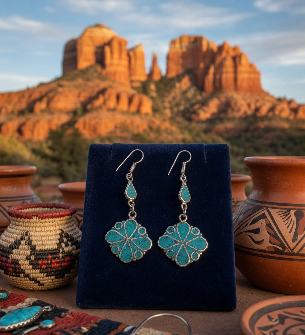 Turquoise & Silver Southwestern Dangle Earrings