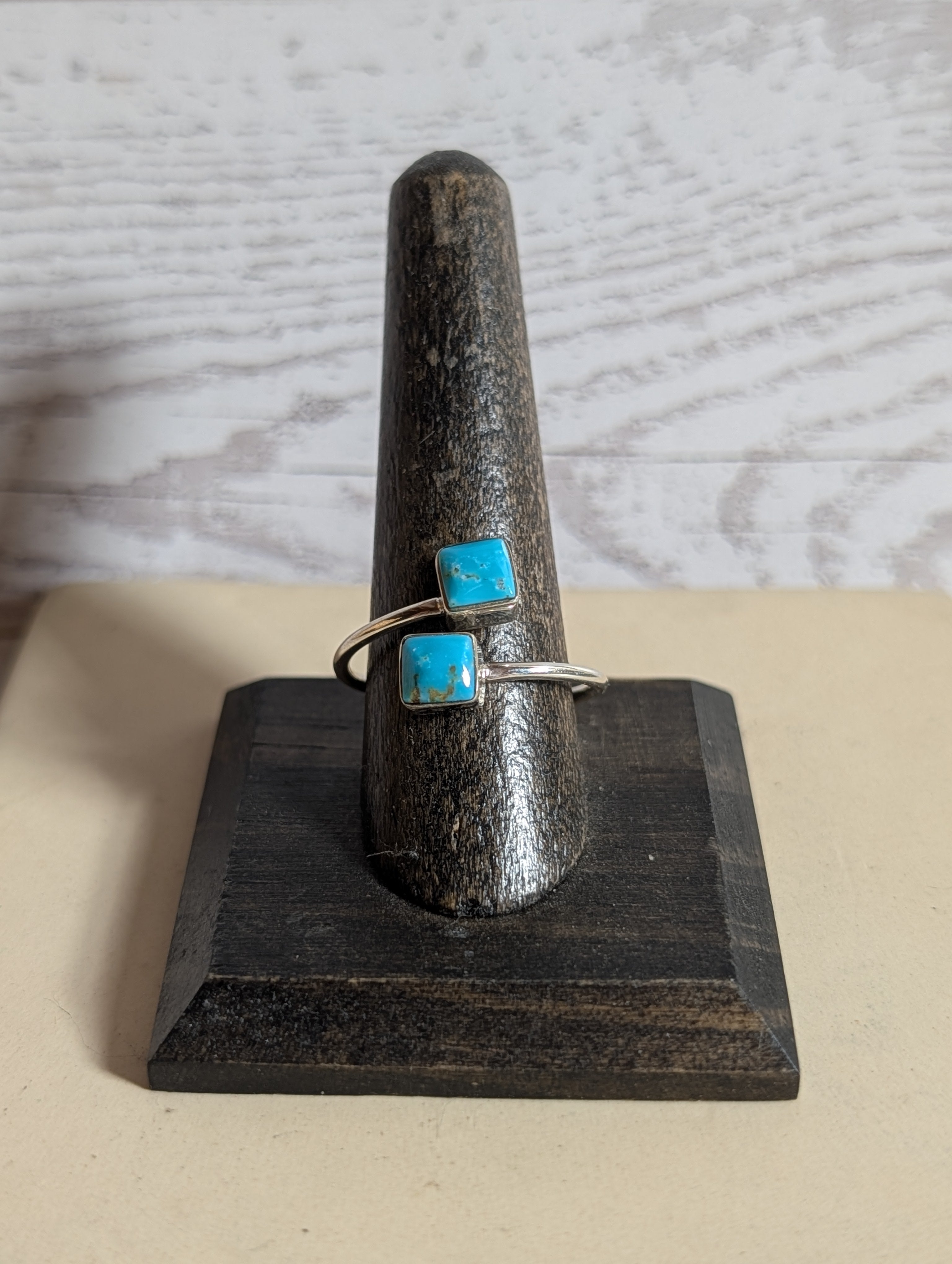 Wraparound Double Stone Turquoise Sterling Silver Adjustable Ring