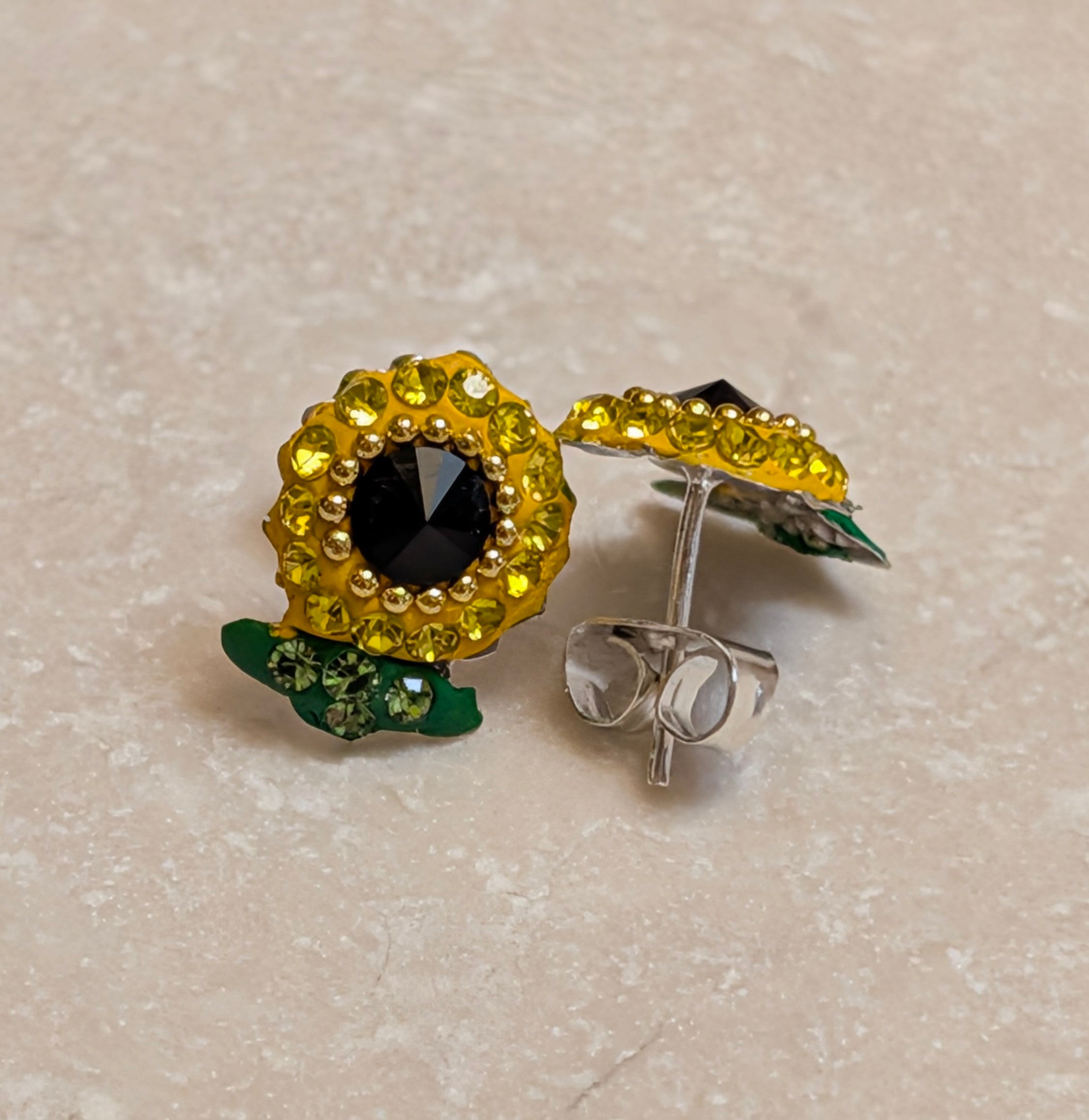 Sunflower CZ Sterling Silver Stud Earrings