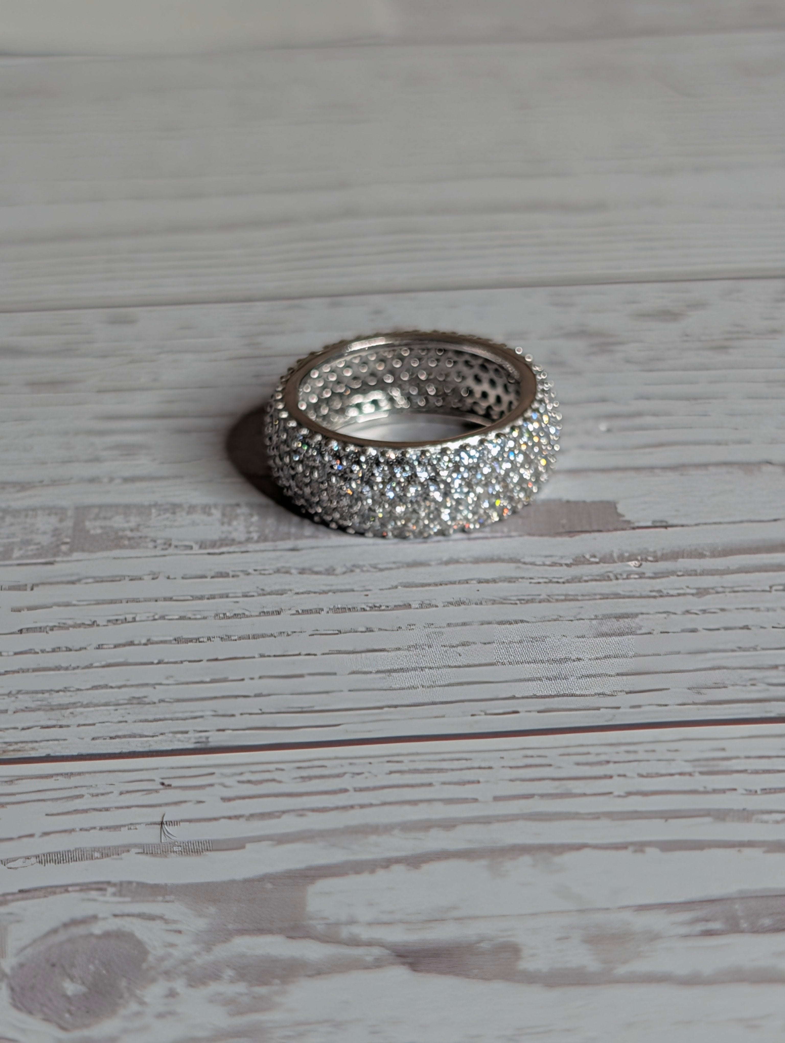 Sterling Silver CZ Fully Paved Stone Inlay Wide Band Ring Size 6.5