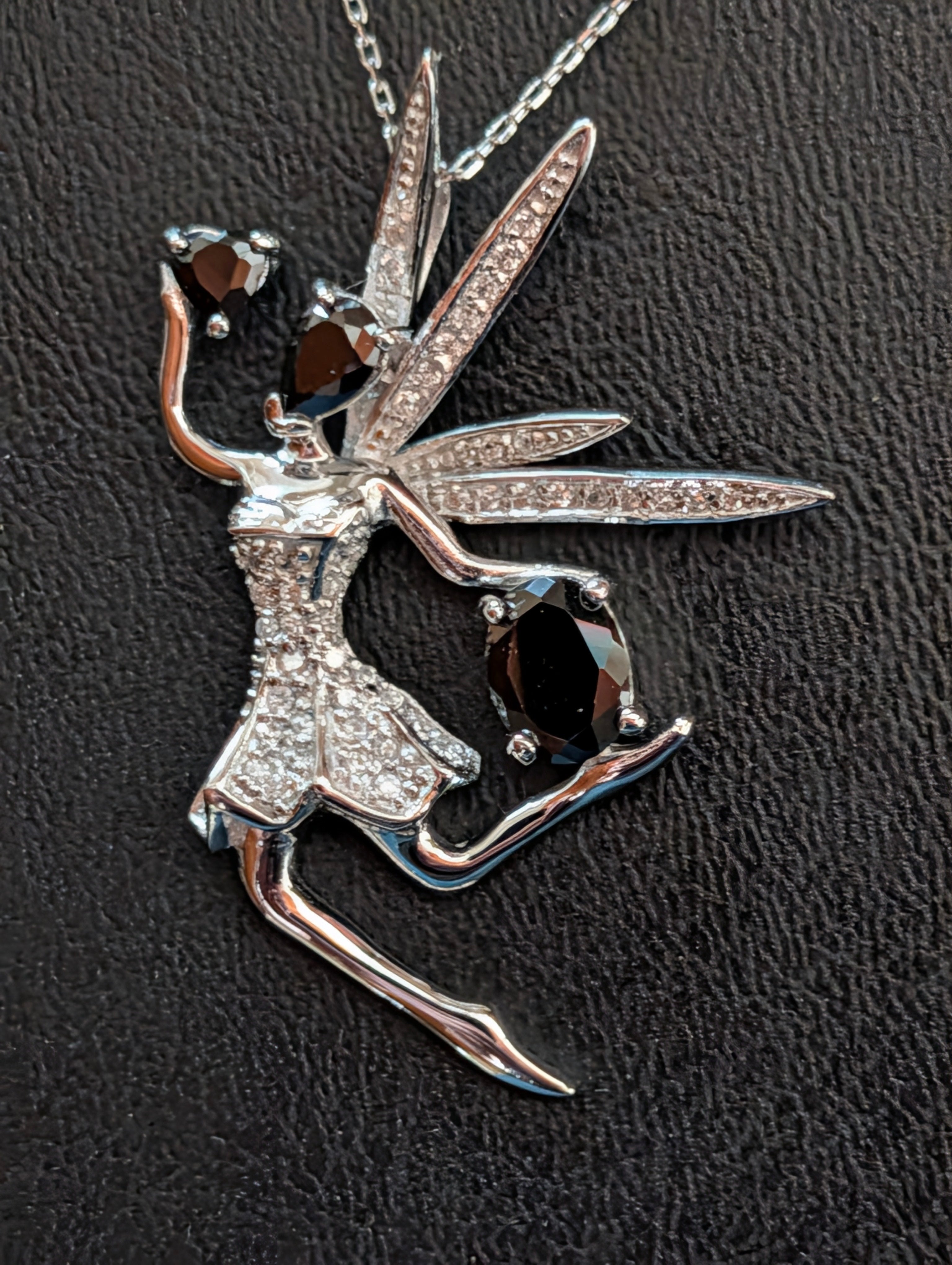 Sterling Silver CZ & Black Onyx Fairy Pendant Necklace