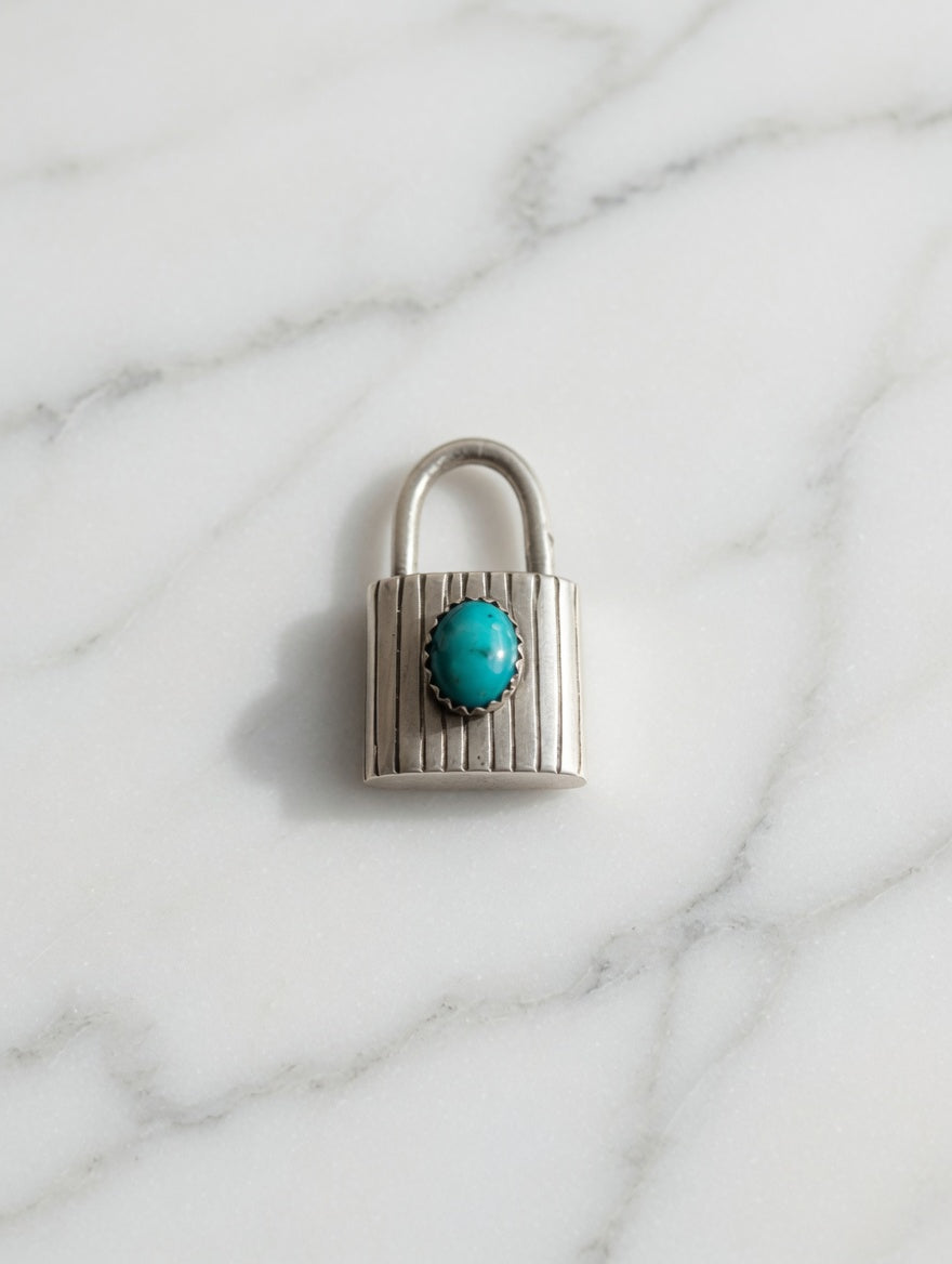 Sterling Silver Padlock Pendant with Kingman Stone Accent