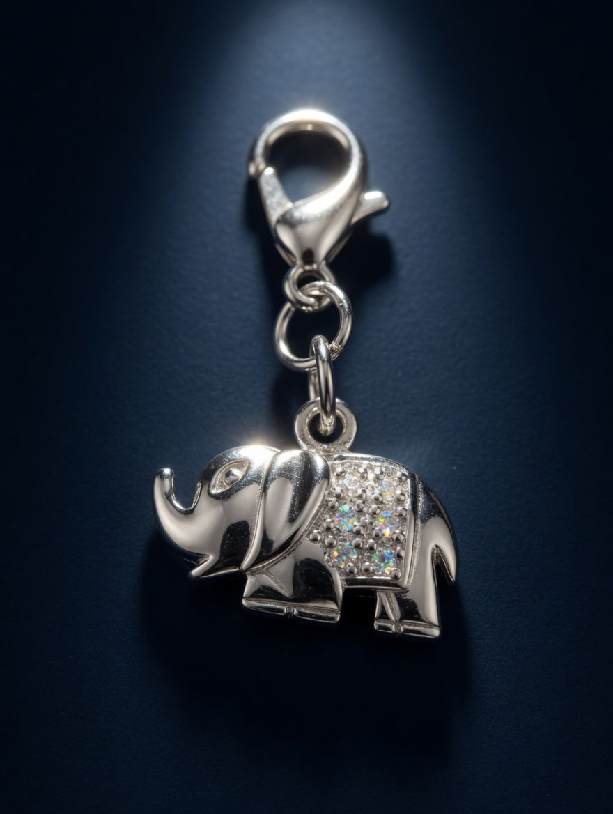 Sterling Silver CZ Elephant Charm
