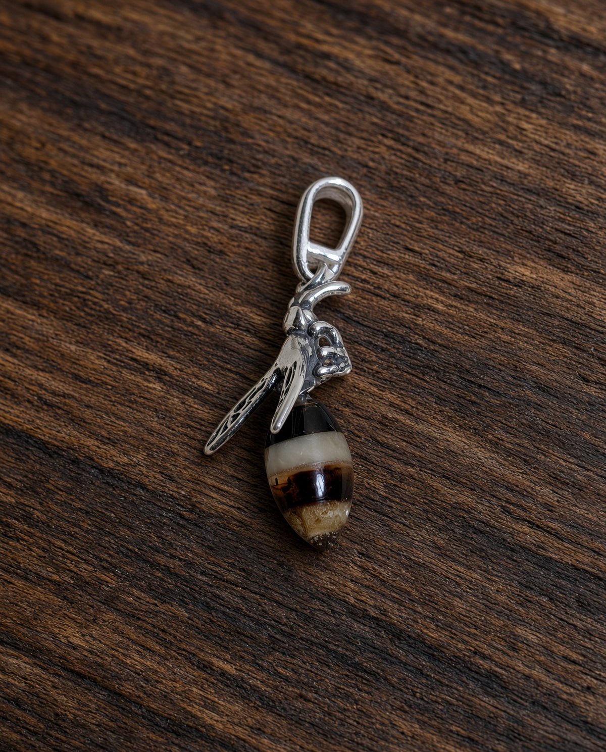 Handmade Bee Honey Cognac Cabochon & Sterling Silver Pendant