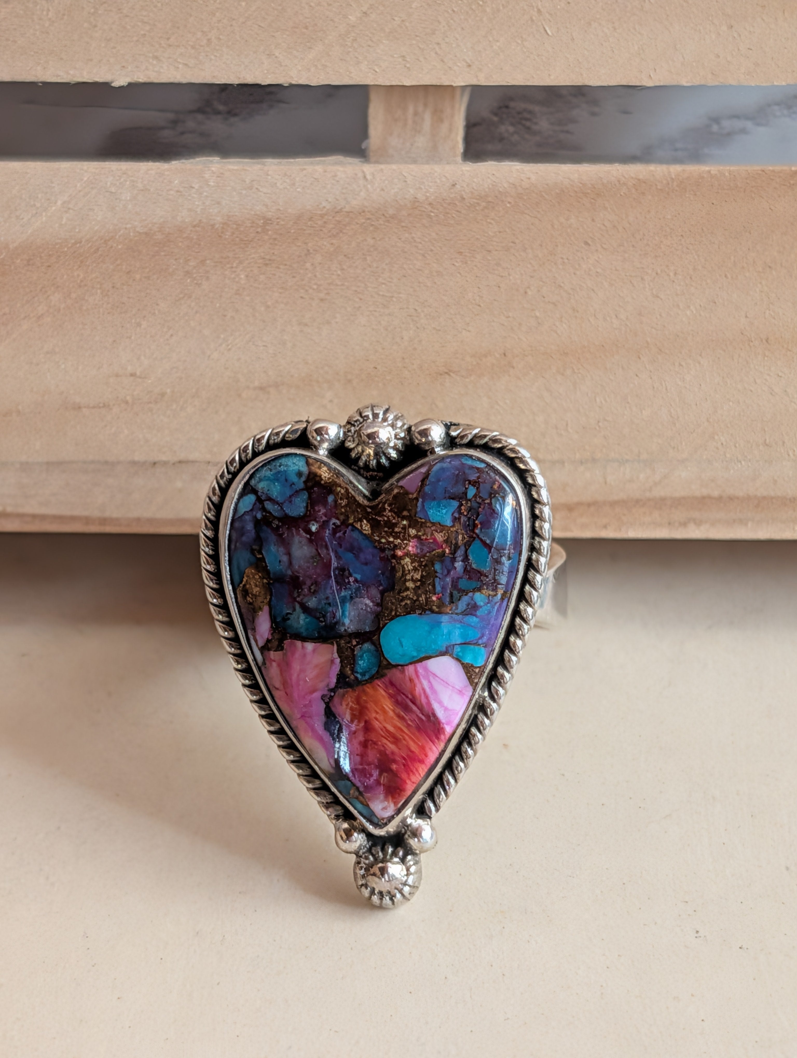 Pink Dahlia Heart Shaped Sterling Silver Adjustable Ring