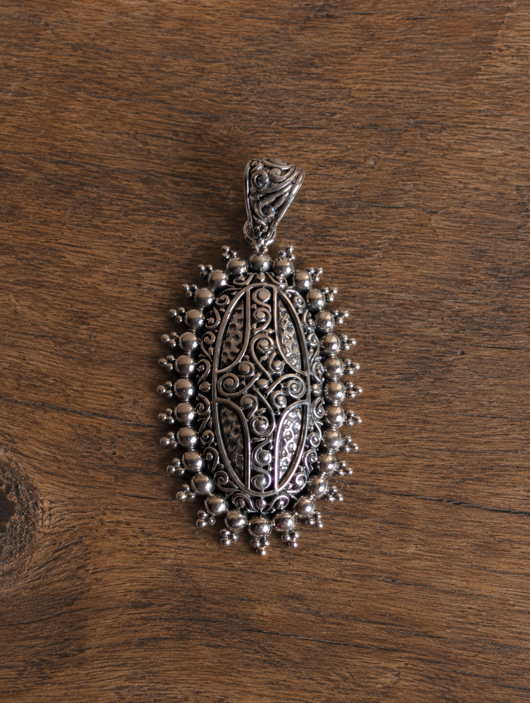 Sterling Silver Oval Shaped Ornate Filigree Medallion Pendant