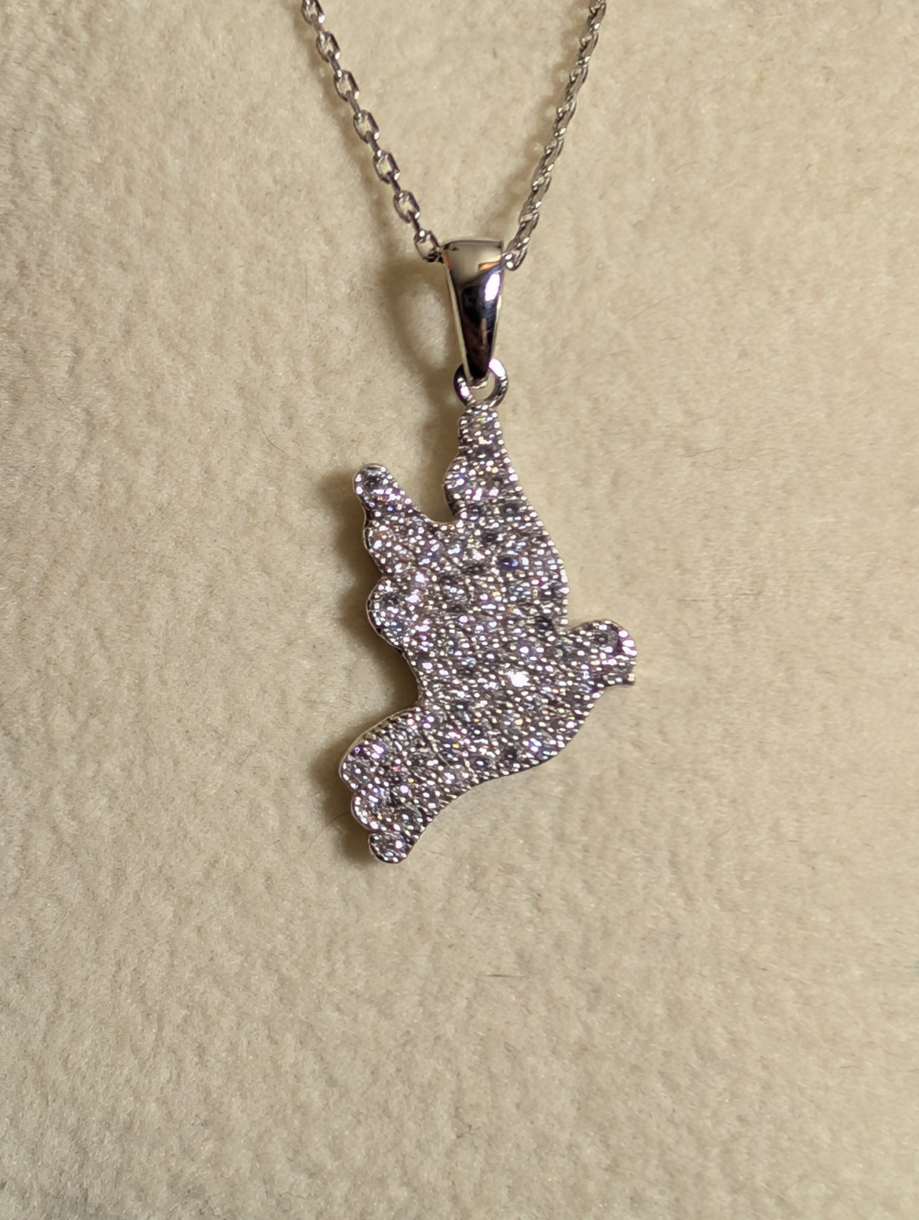 Dove Shaped Lovebird CZ Pendant On Sterling Silver Necklace