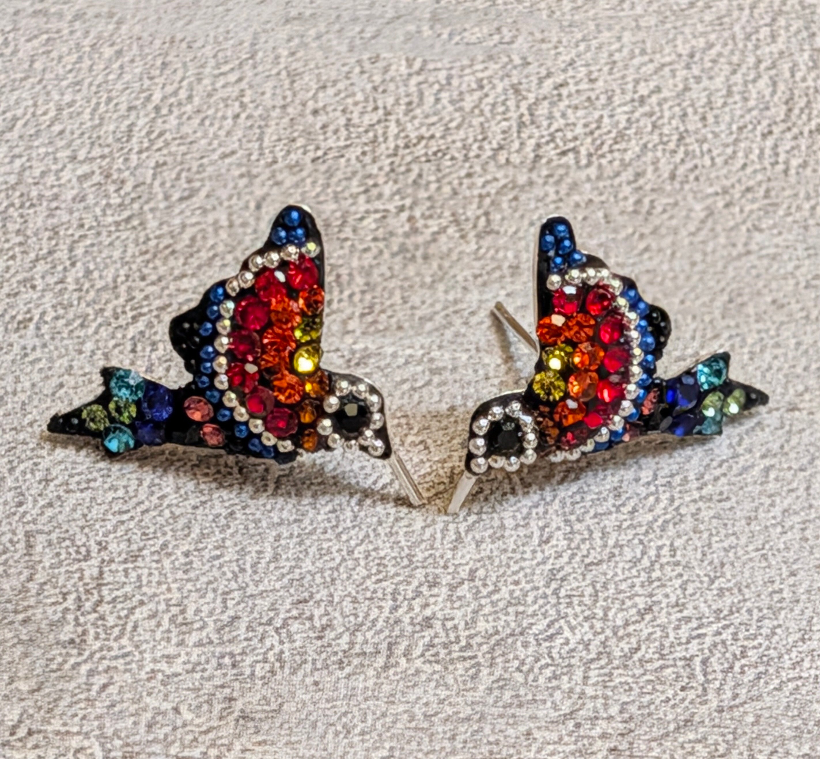 Hummingbird Multi-Color Sterling Silver Stud Earrings