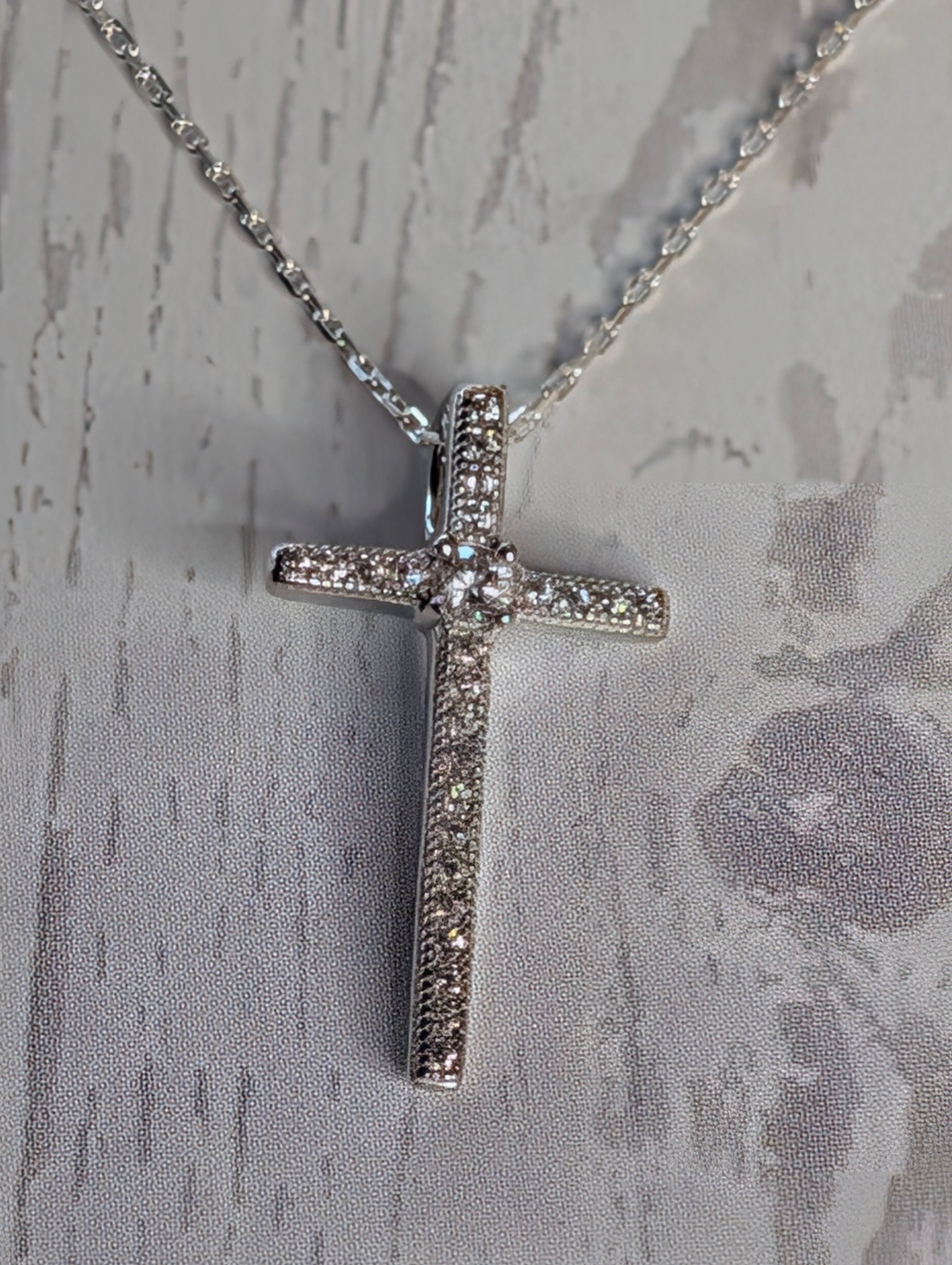 Sterling Silver CZ Simple Cross Pendant Necklace