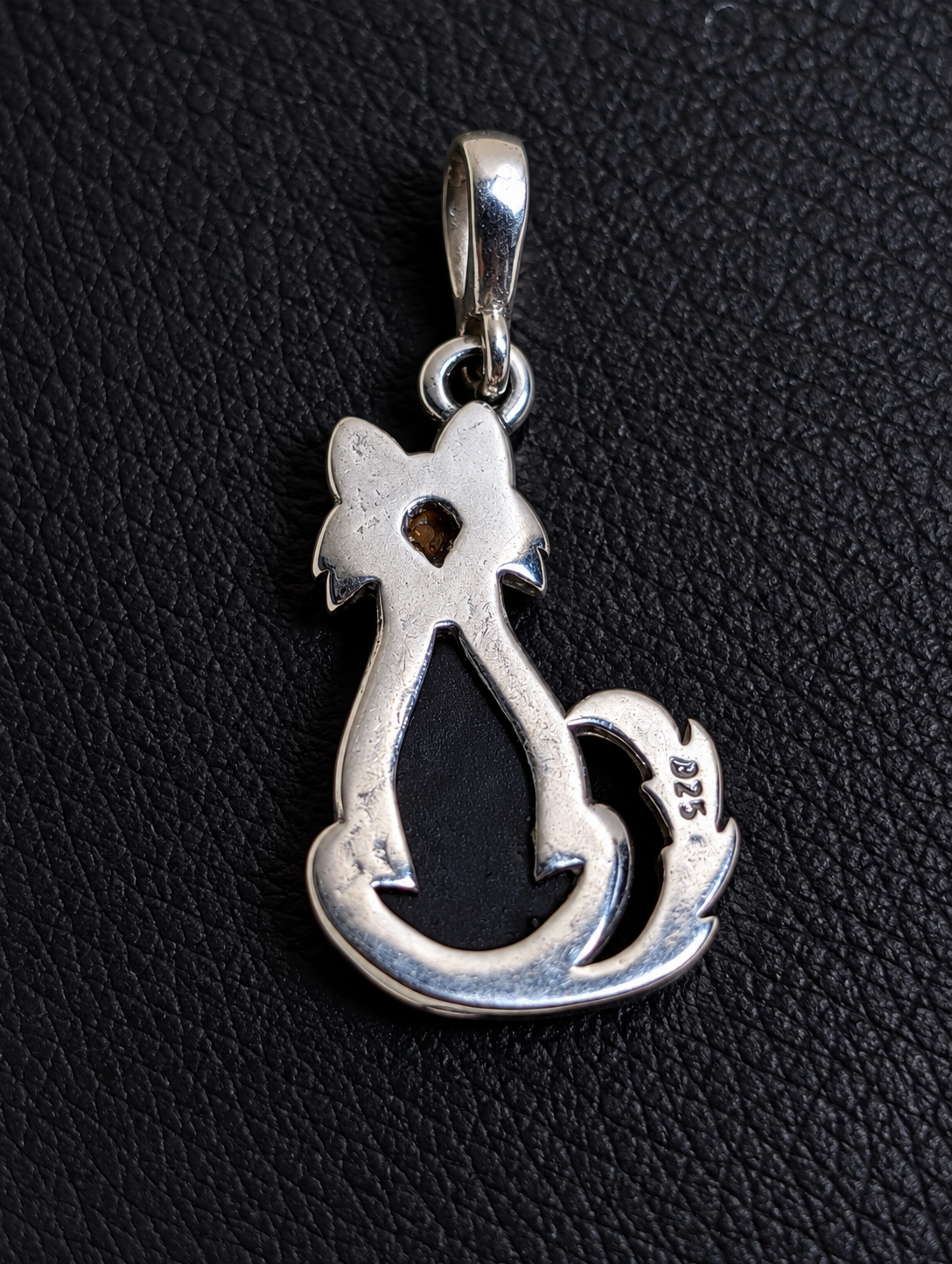 Handmade Fox with Dark Honey Cognac Cabochon & Sterling Silver Pendant