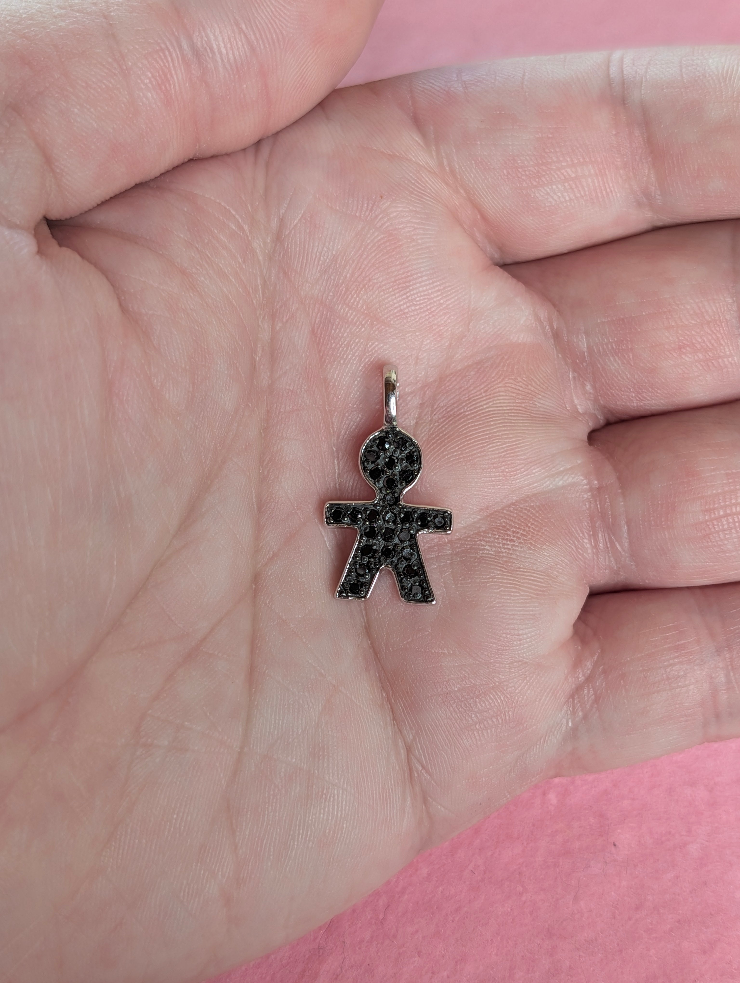 Sterling Silver Black CZ "Shape Of You" Stick Figure Pendant & Earrings Jewelry Set