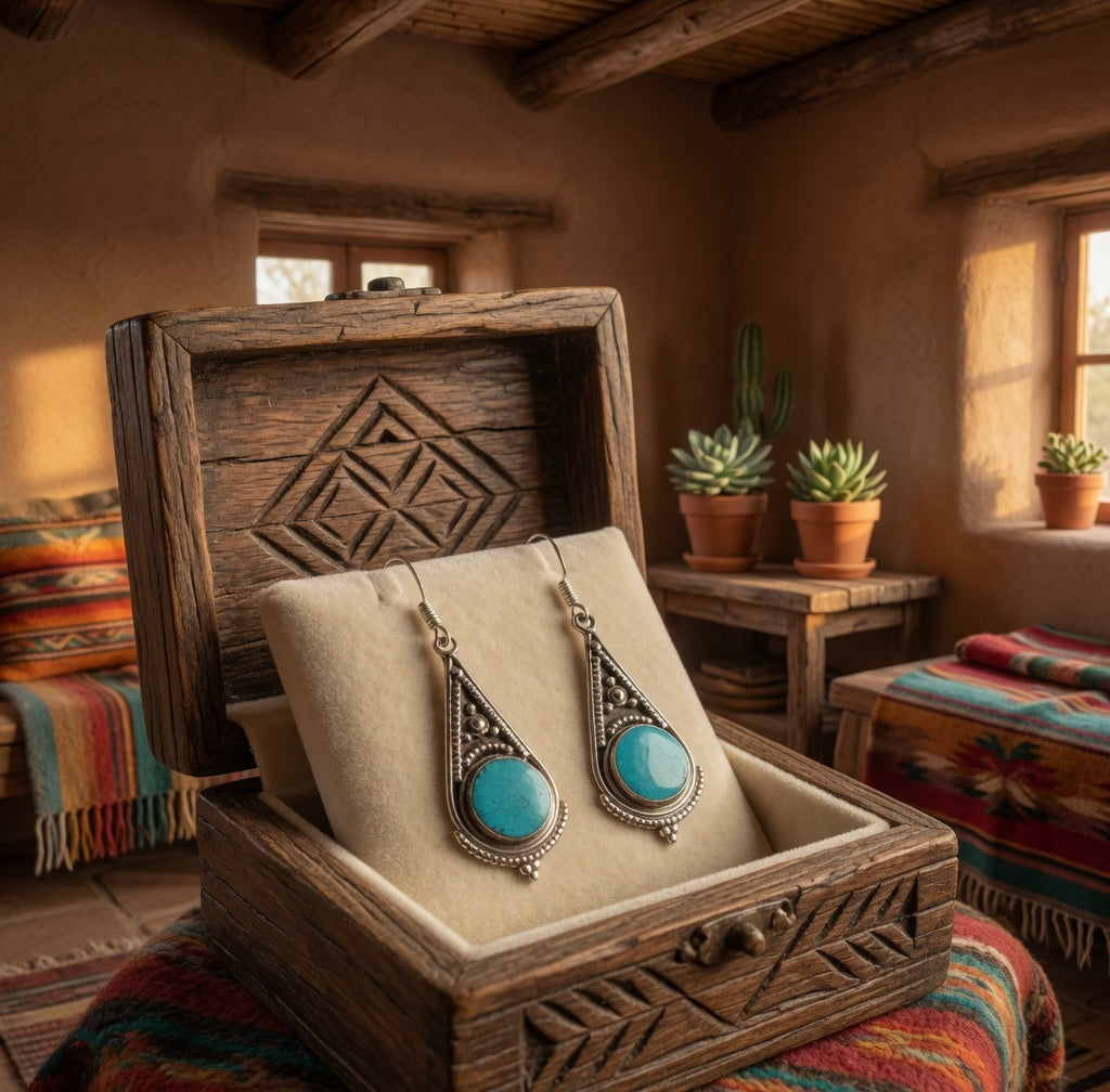 Turquoise Teardrop Dangle Earrings – Vintage-Inspired Silver Statement