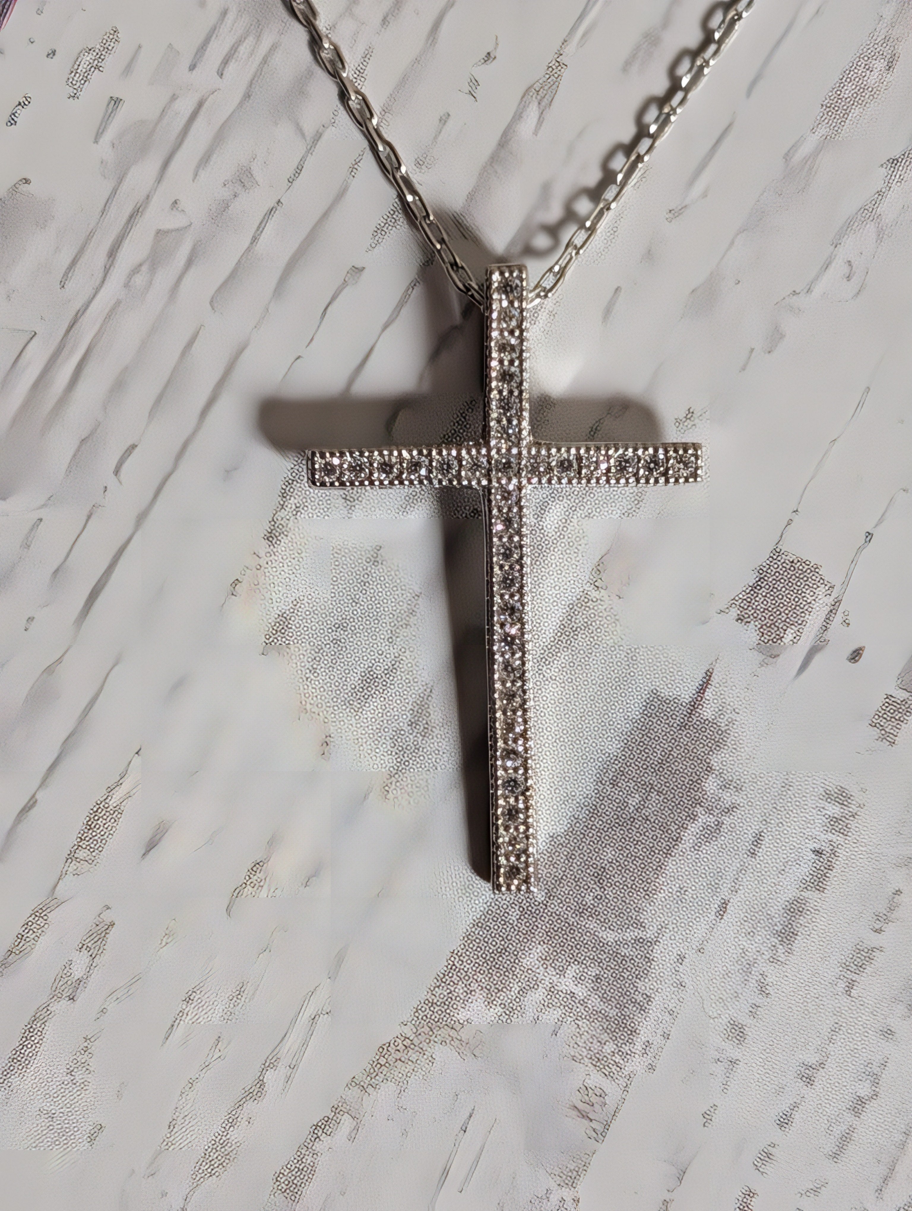 CZ Cross Simplistic Medium Sized Pendant On Sterling Silver Necklace