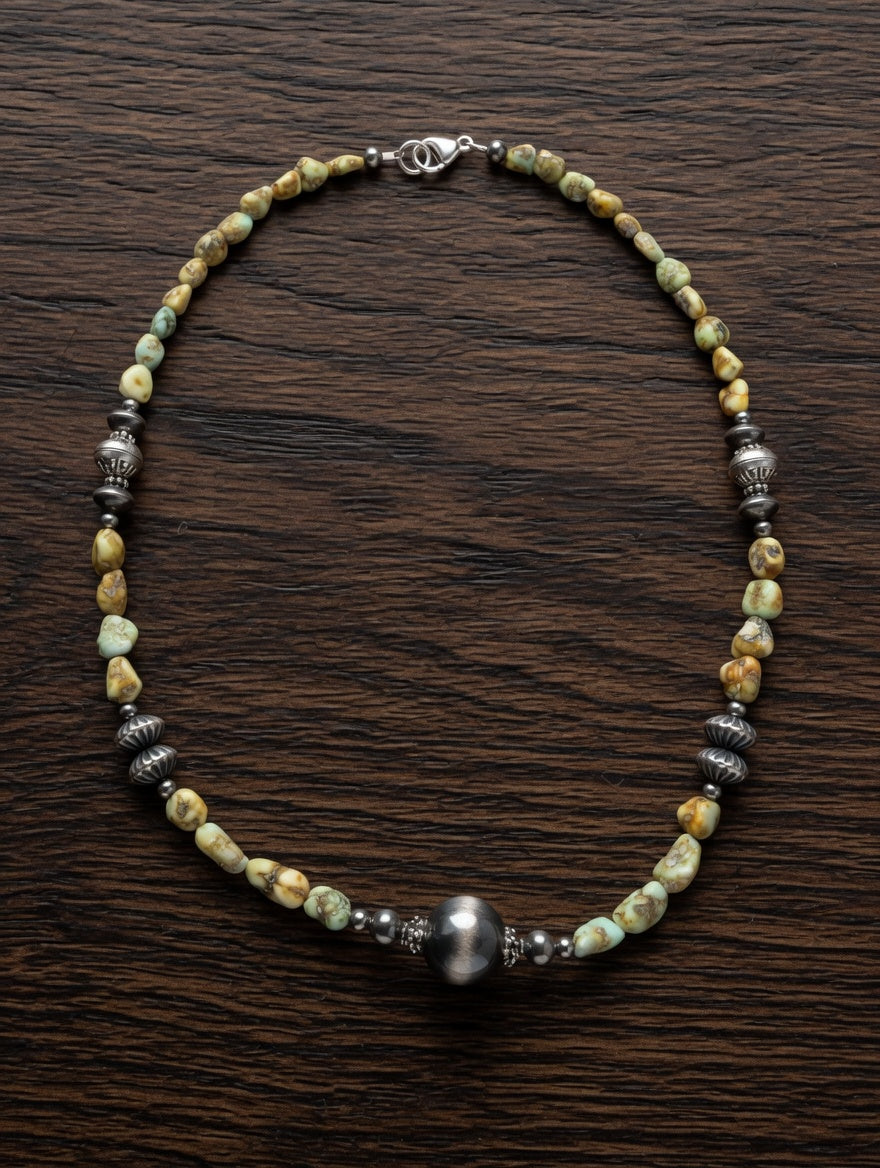 Palomino Turquoise Hand Strung Sterling Silver Beaded Necklace