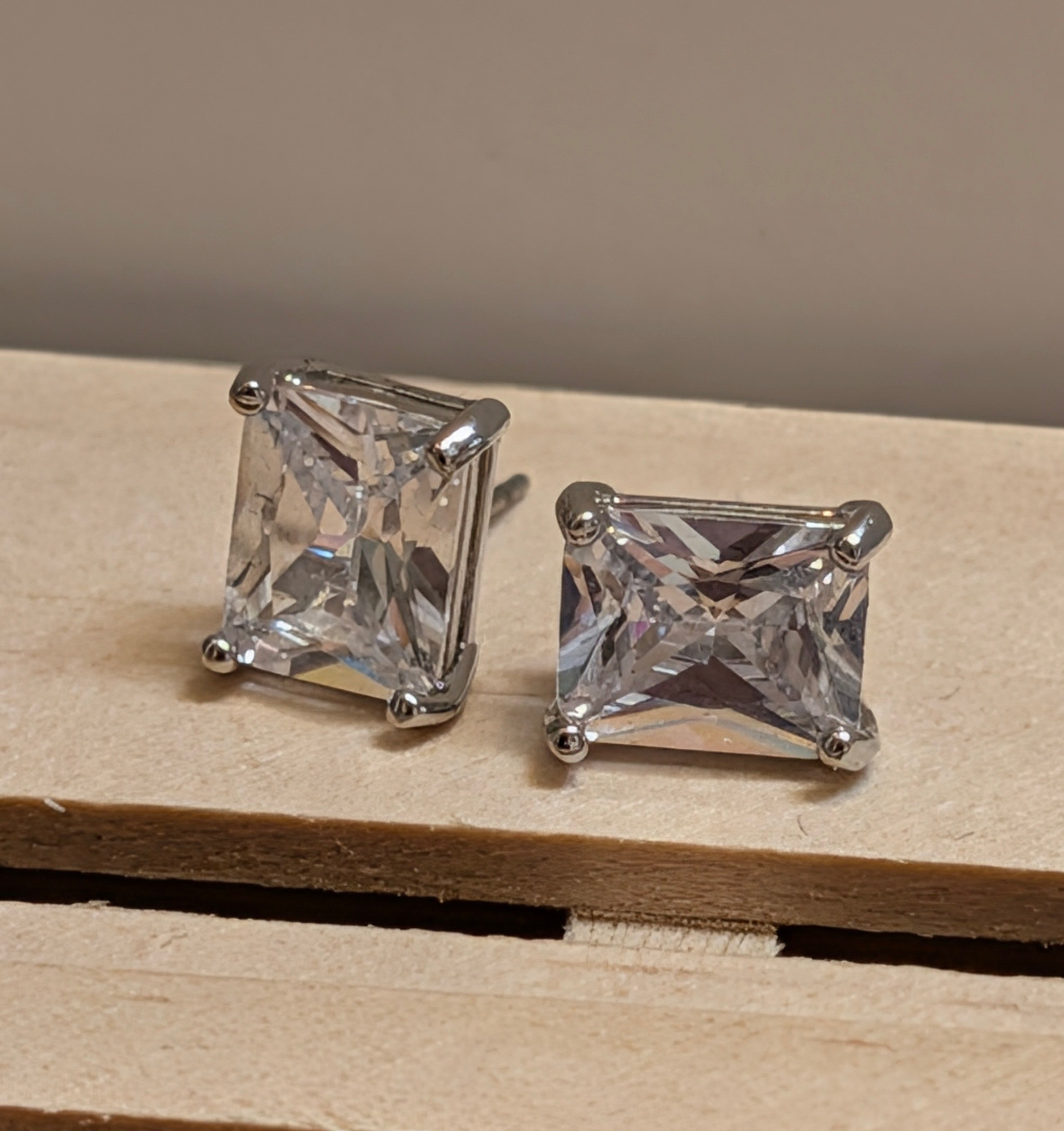 Silver Emerald Cut CZ Stud Earrings
