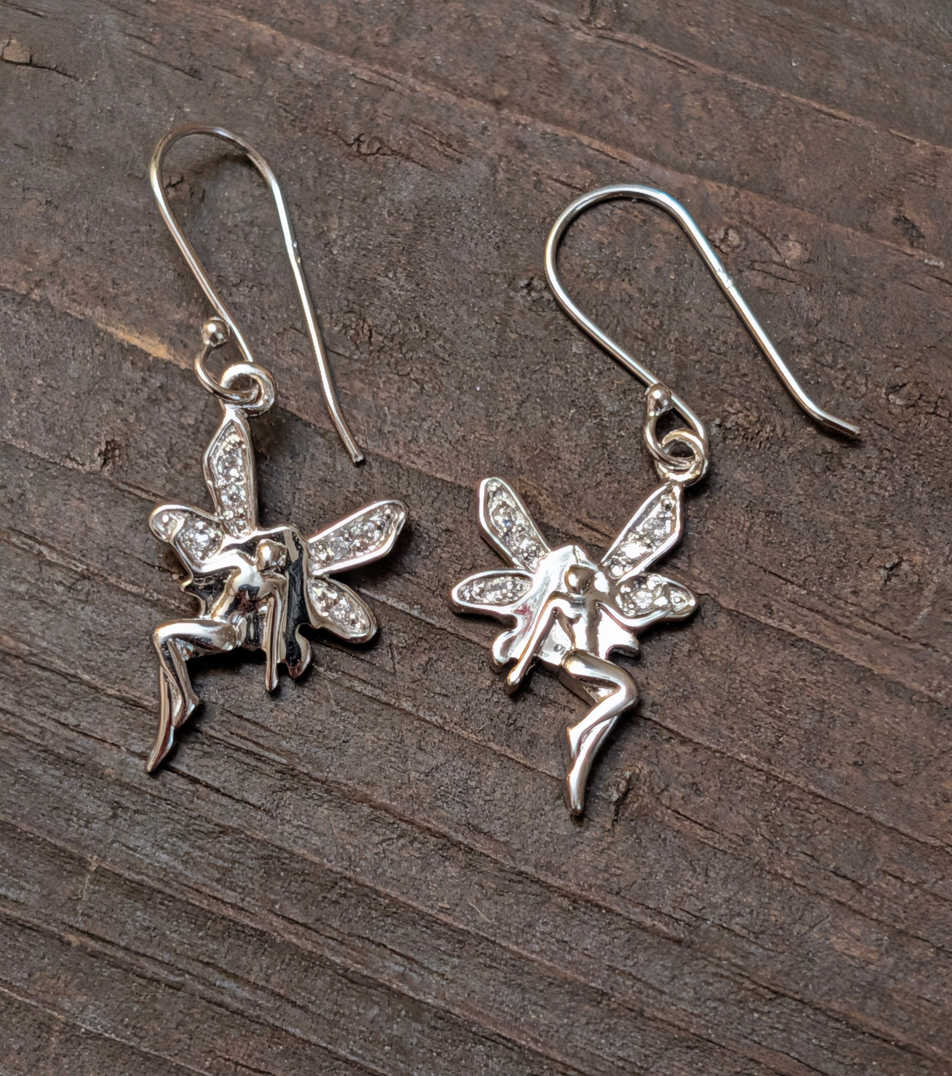 Sterling Silver & CZ Fairy Woman Wire Earrings
