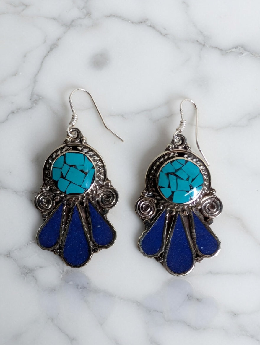 Turquoise Mosaic & Lapis Drop Earrings