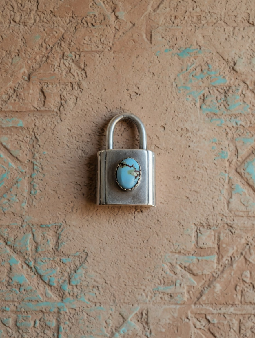 Sterling Silver Padlock Pendant with Golden Hills Stone Accent