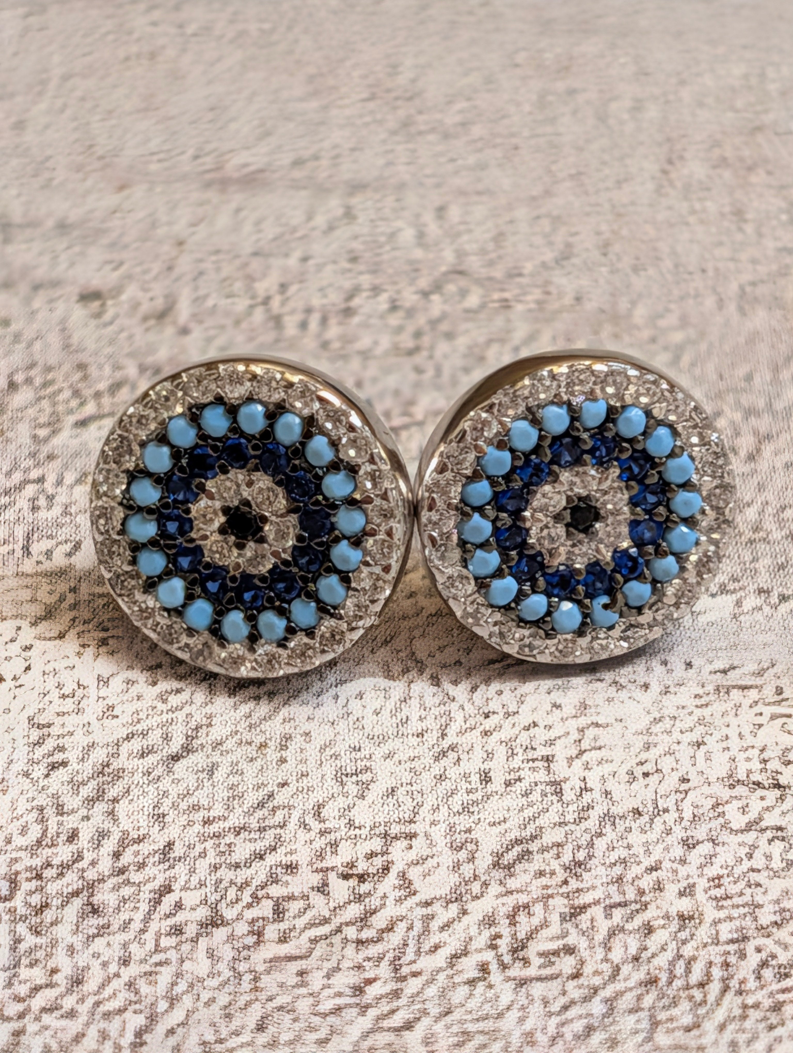 Evil Eye Blue Round CZ Sterling Silver Stud Earrings
