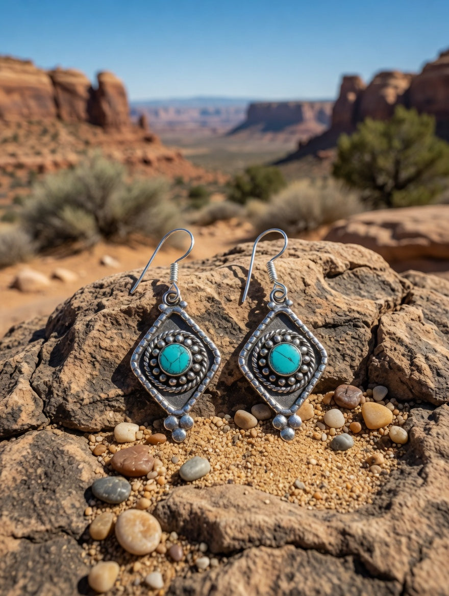 Turquoise Teardrop Rhombus Shaped Drop Earrings